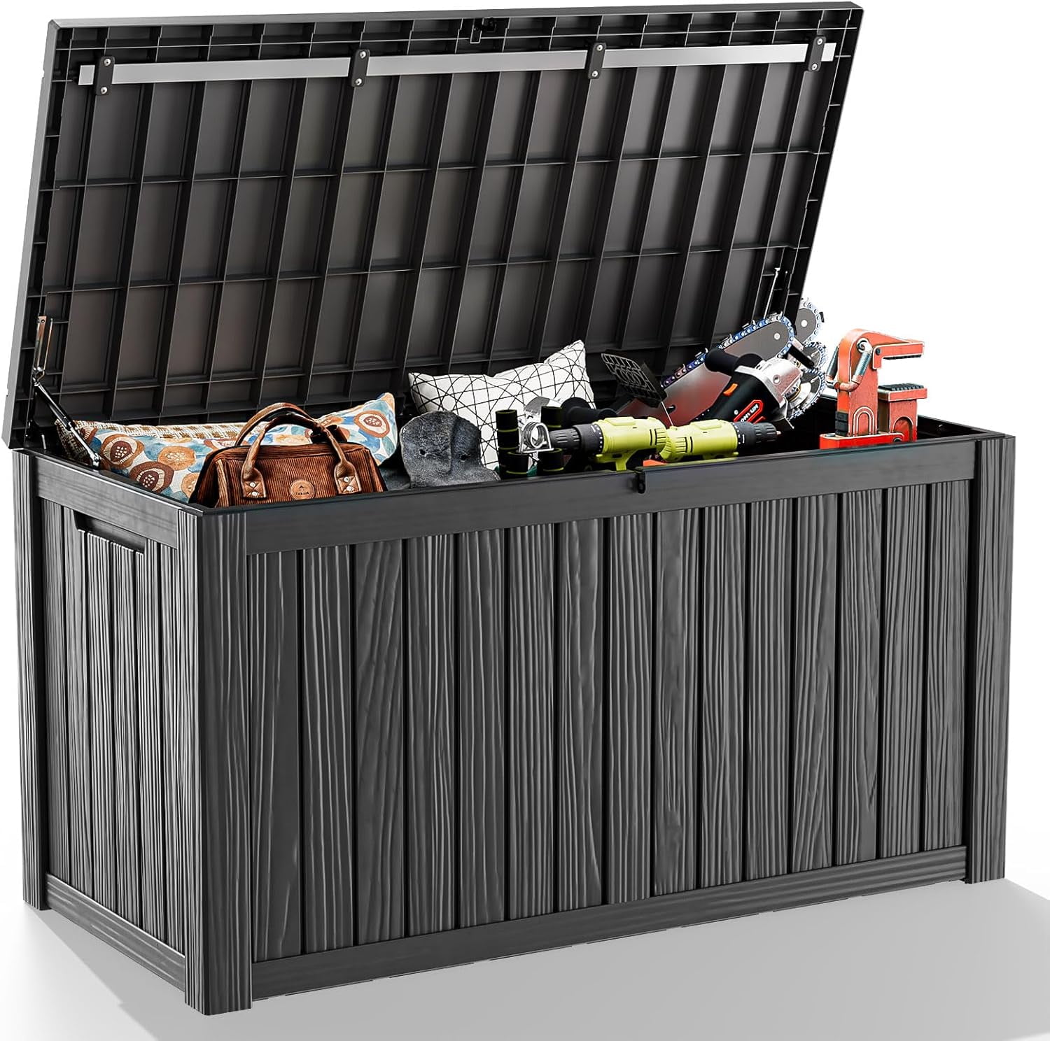 LOJIAWOWE 200 Gallon Resin Deck Box, Waterproof Lockable Outdoor Storage Container for Patio Furniture (Black, 55.5 in x 28.6 in x 28.6 in) q7w1f