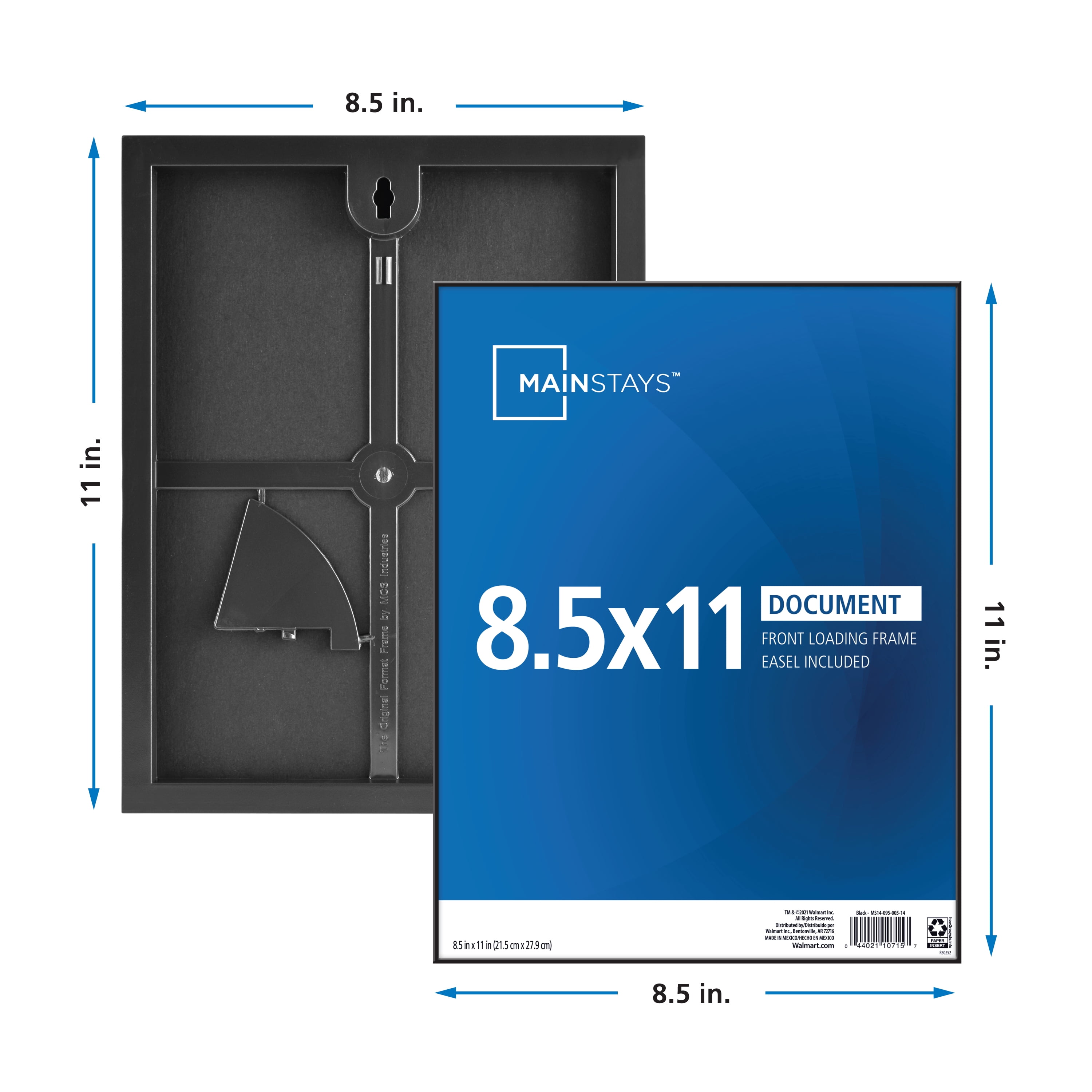 Mainstays Front Loading Picture Frame for 8.5x11 Photos and Documents (Black, 8.5 in x 11 in) 28o9k