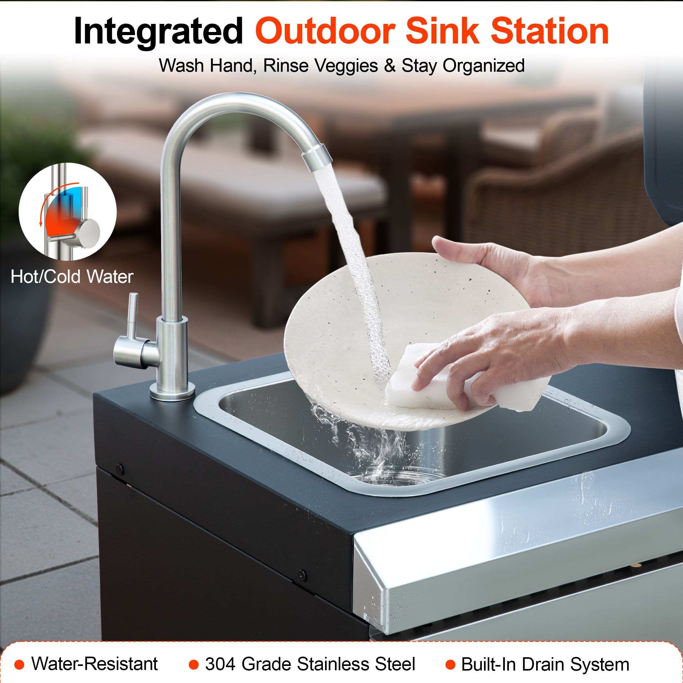 Brand-Man Outdoor Modular Island Kitchen Grill with Sink Station (Black, 90.4 in) bcge2