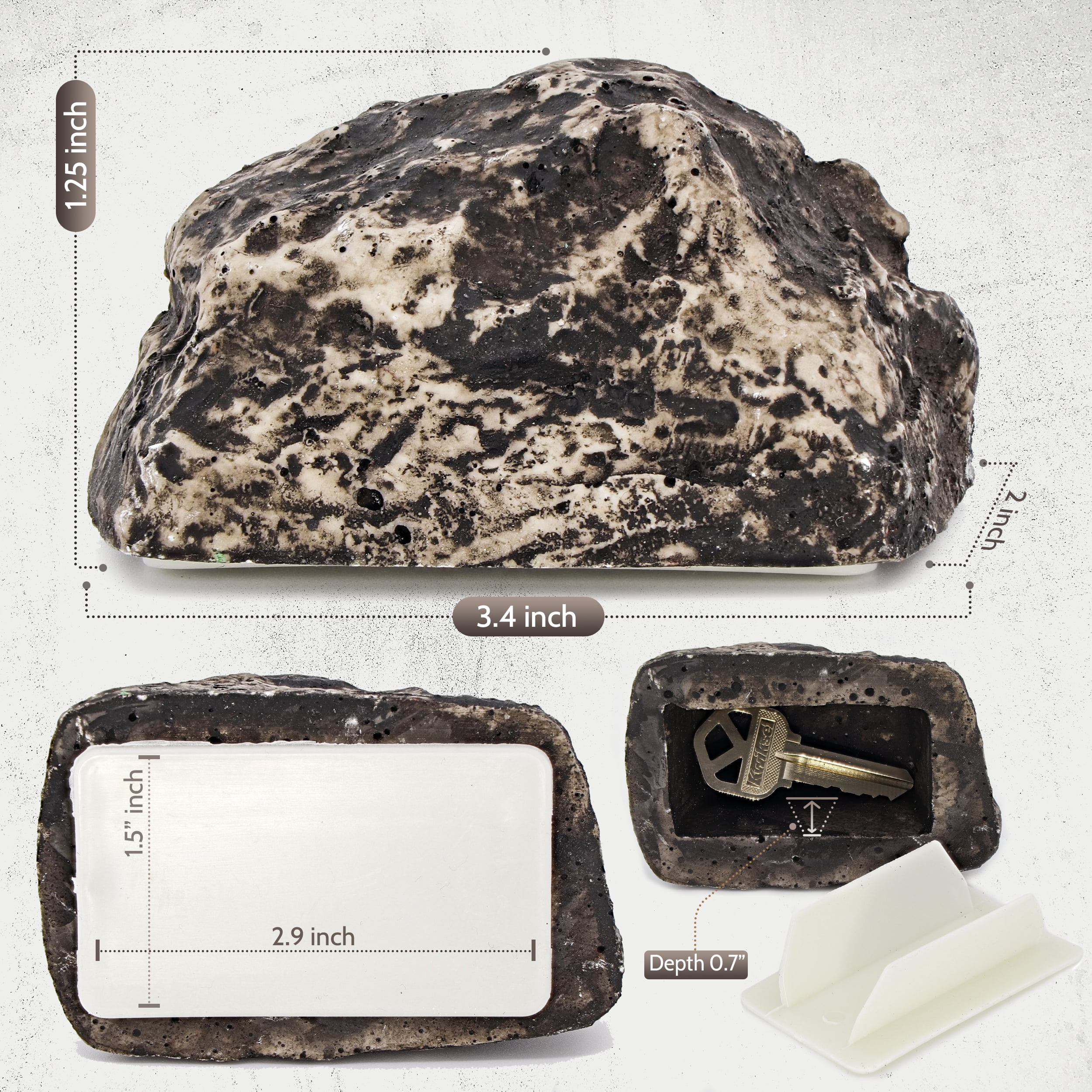 PLGEBR Outdoor Hide-a-Spare-Key Fake Rock (Black, 3.38 in x 2 in x 1.25 in) v8n91