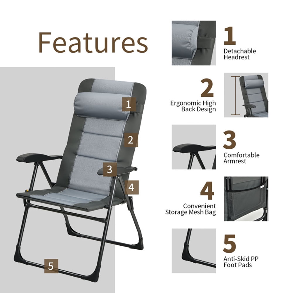 Spaco 7-Position Adjustable Reclining Beach Chair with Headrest and Footrest (Gray, 2 Pack) 0m3s9