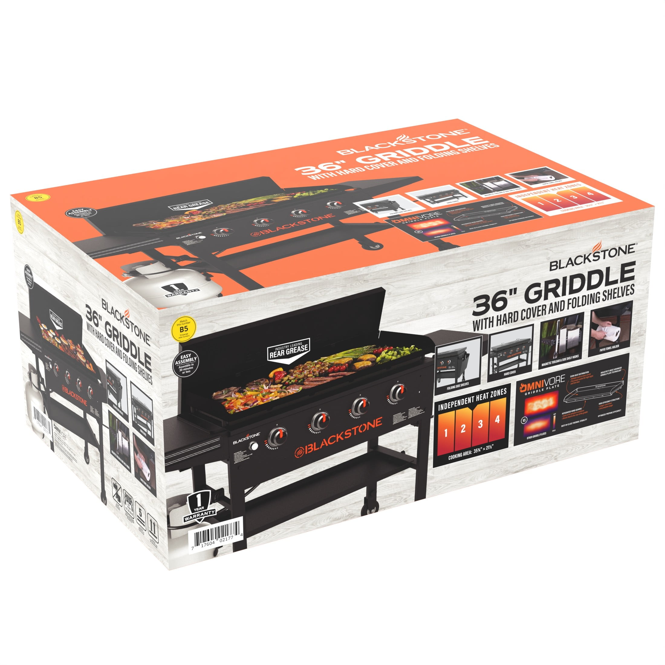 Blackstone Original Outdoor Griddle, 4-Burner 36 in Flat Top Grill with Hard Cover (Black, 36 in) 0vzzm