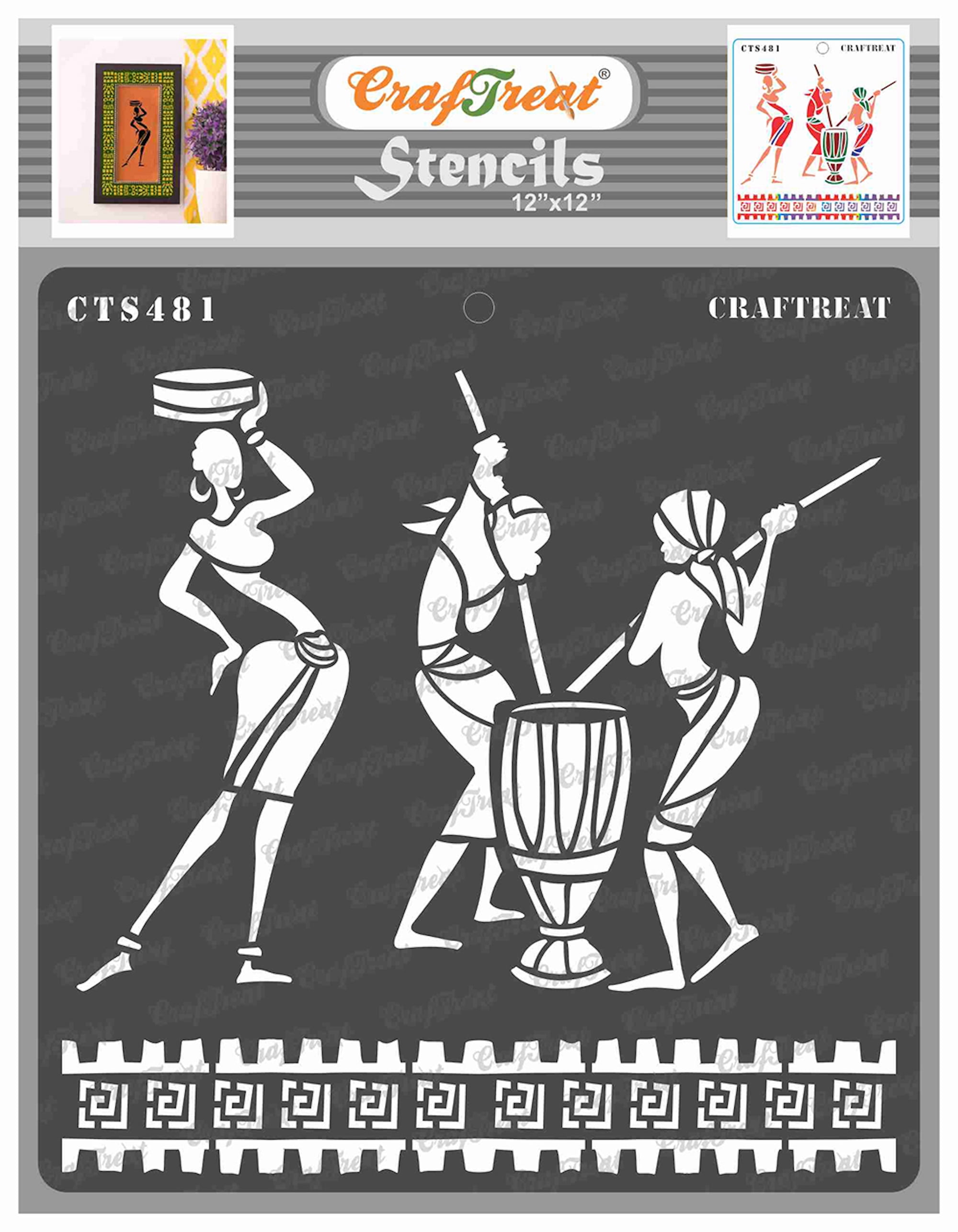 CrafTreat Tribal Daily Chores Stencil for Painting and Crafting (Clear, 12 in x 12 in) r6dzg