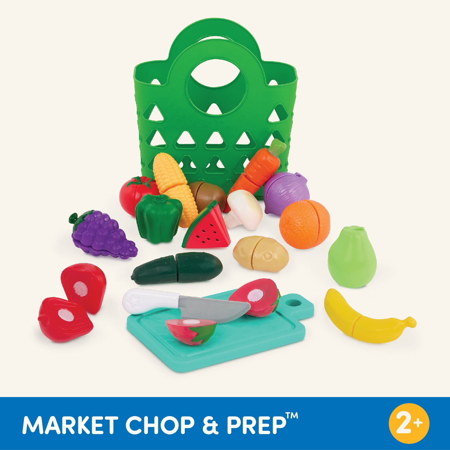 Battat Market Chop & Prep Play Food Set with Cutting Board and Knife (Multicolor, 35-Piece Set) q7s46