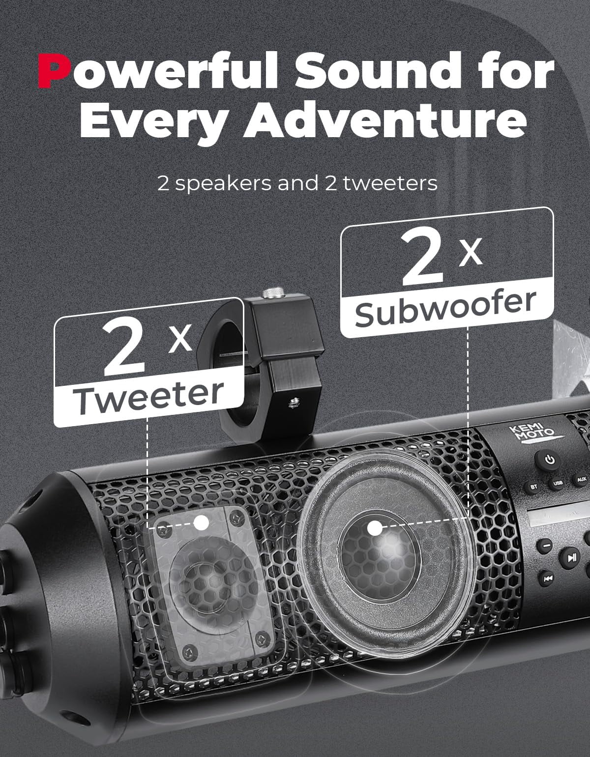 KEMIMOTO UTV Sound Bar 18 Inch RGB Bluetooth Speaker System (Black, 18 in) f0wis