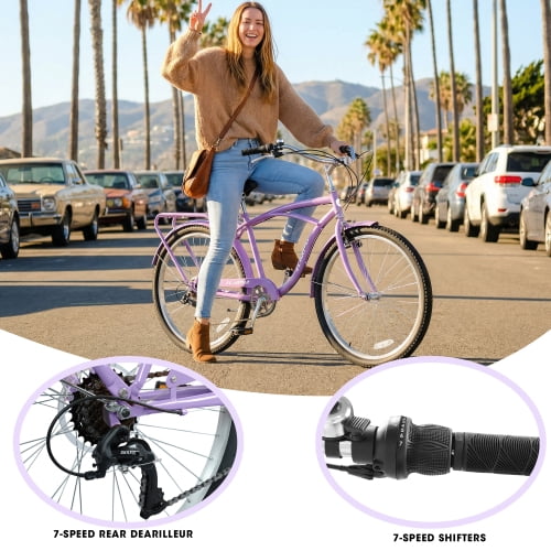 RAISTYW 26 in Cruiser Bike for Women, 7-Speed Commuter Bicycle with Rear Rack and Fenders (Purple, 26 in) cubzo