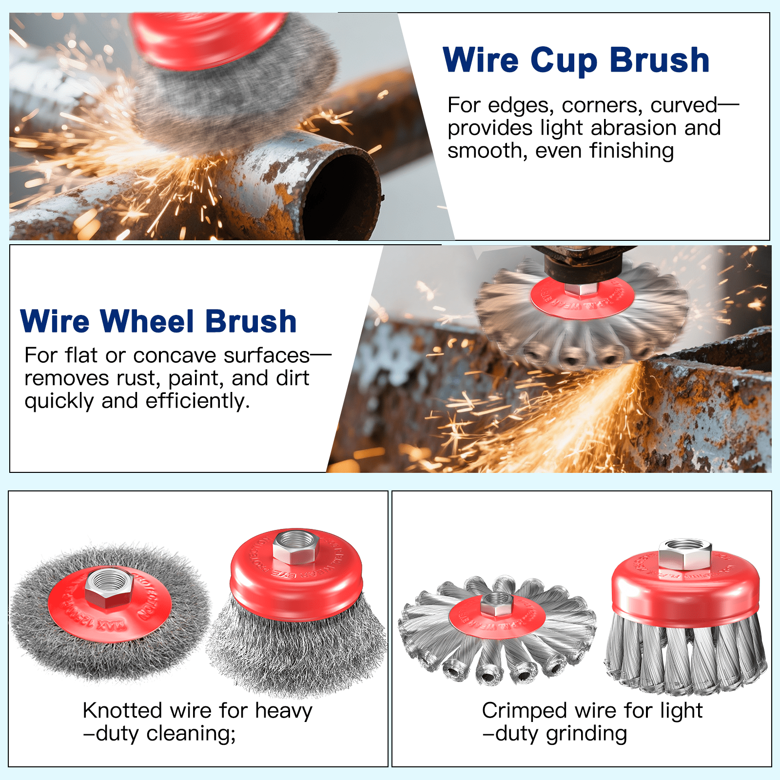 BURMONG 7-Piece Wire Wheel Brush Set for 4.5 in Angle Grinder, Heavy-Duty Carbon Steel Knotted and Crimped Cup Brushes (3 in and 4 in, 5/8 in-11 UNC Arbor) afk9w
