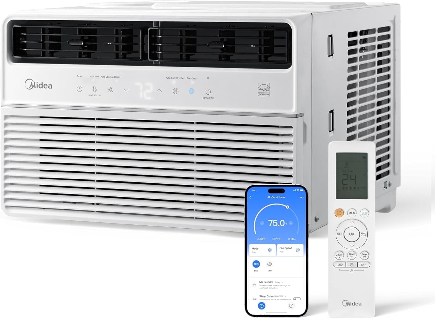 Midea 8,000 BTU Smart Inverter Window Air Conditioner (White, 350 Sq Ft Coverage) h8on2