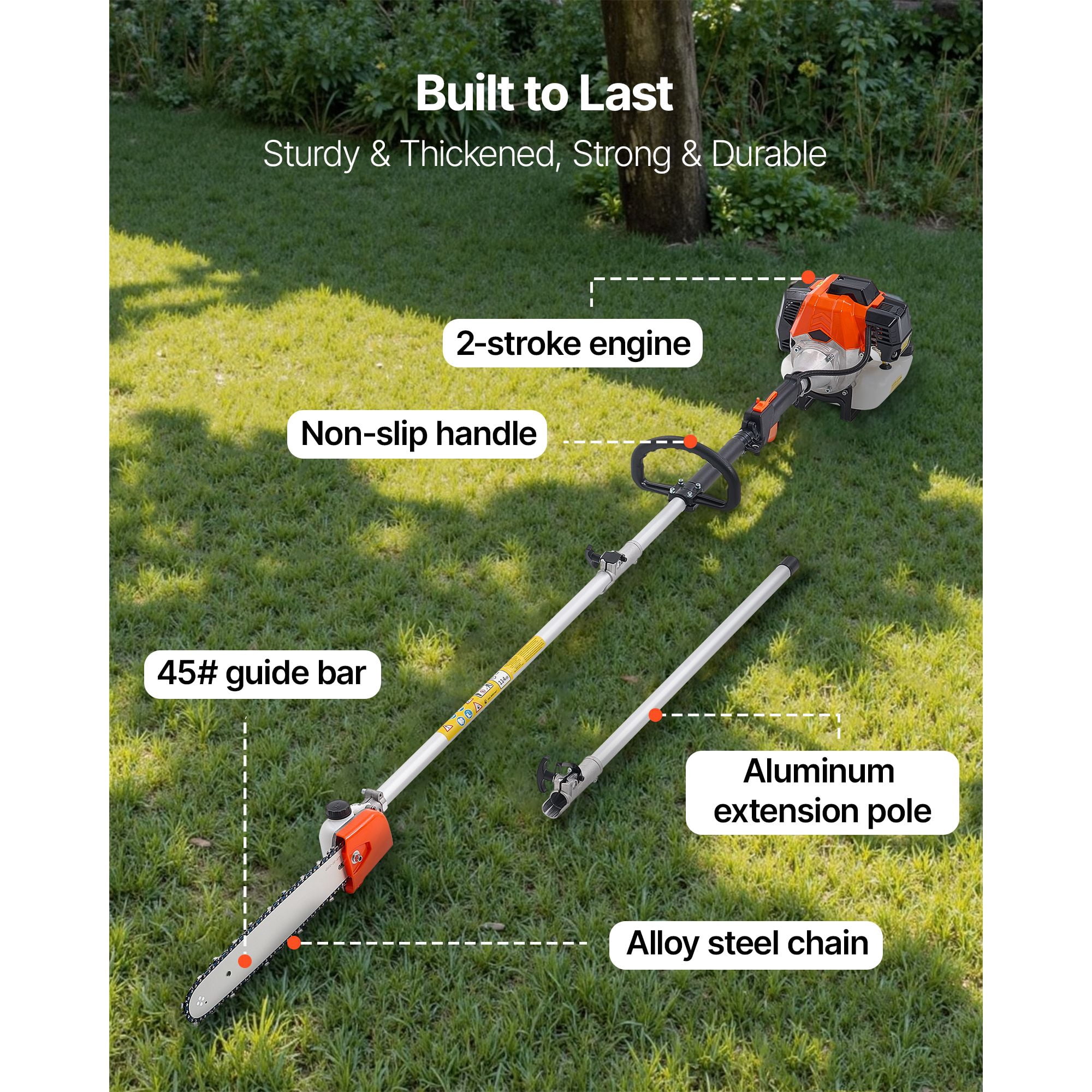 Chateauy 52CC 2-Stroke Gas Powered Pole Saw, 14 in Bar, Extendable Tree Trimmer (7.2 ft to 10 ft) vj7iv