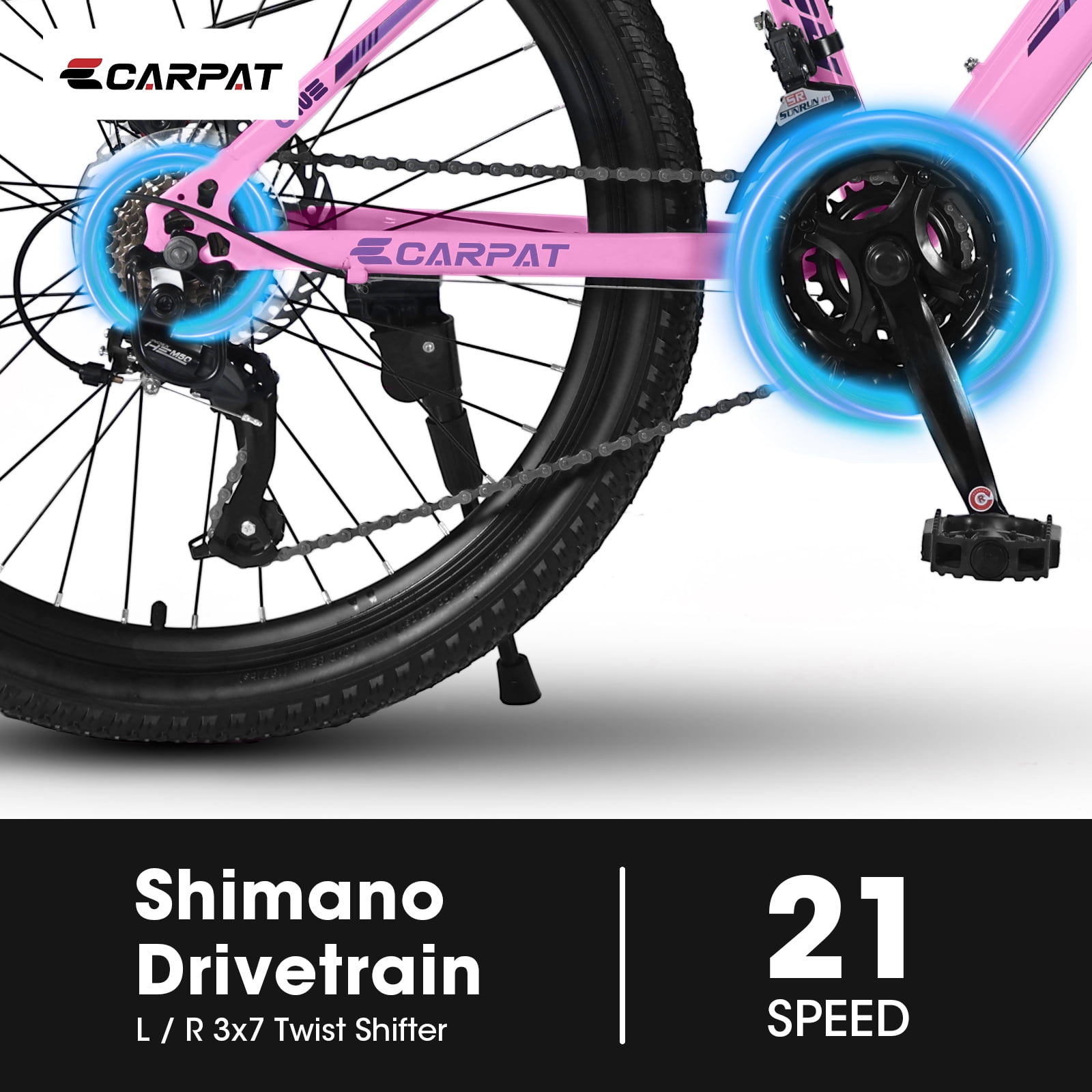 Ambifirner Mountain Bike, 21-Speed Shimano Drivetrain with Dual Disc Brakes and Front Suspension (White/Pink, 24 in) fes6s