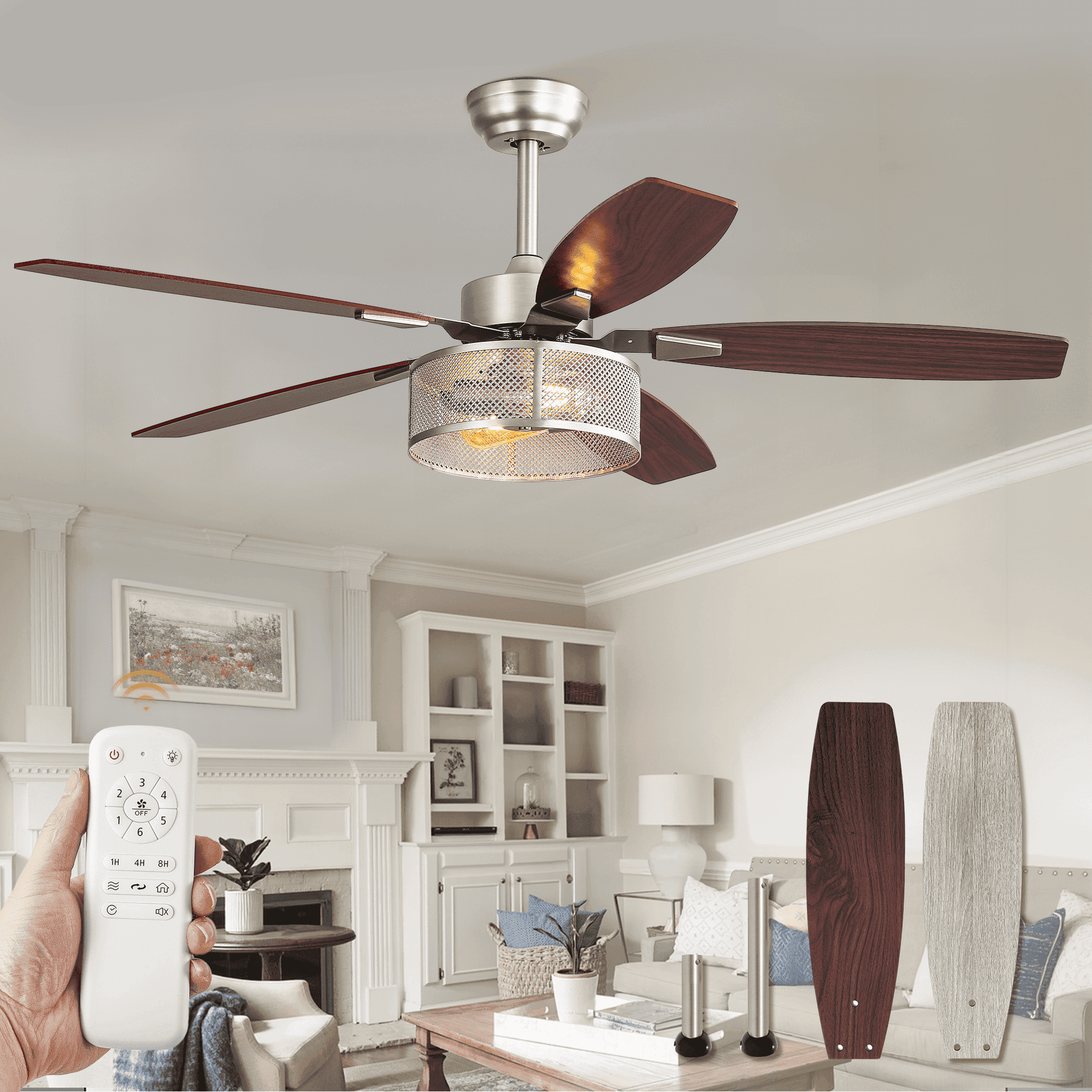 Zardon 52 in Ceiling Fan with Light and Remote Control, Brushed Nickel Finish, 6-Speed DC Motor, Reversible Blades (52 in) upt6i