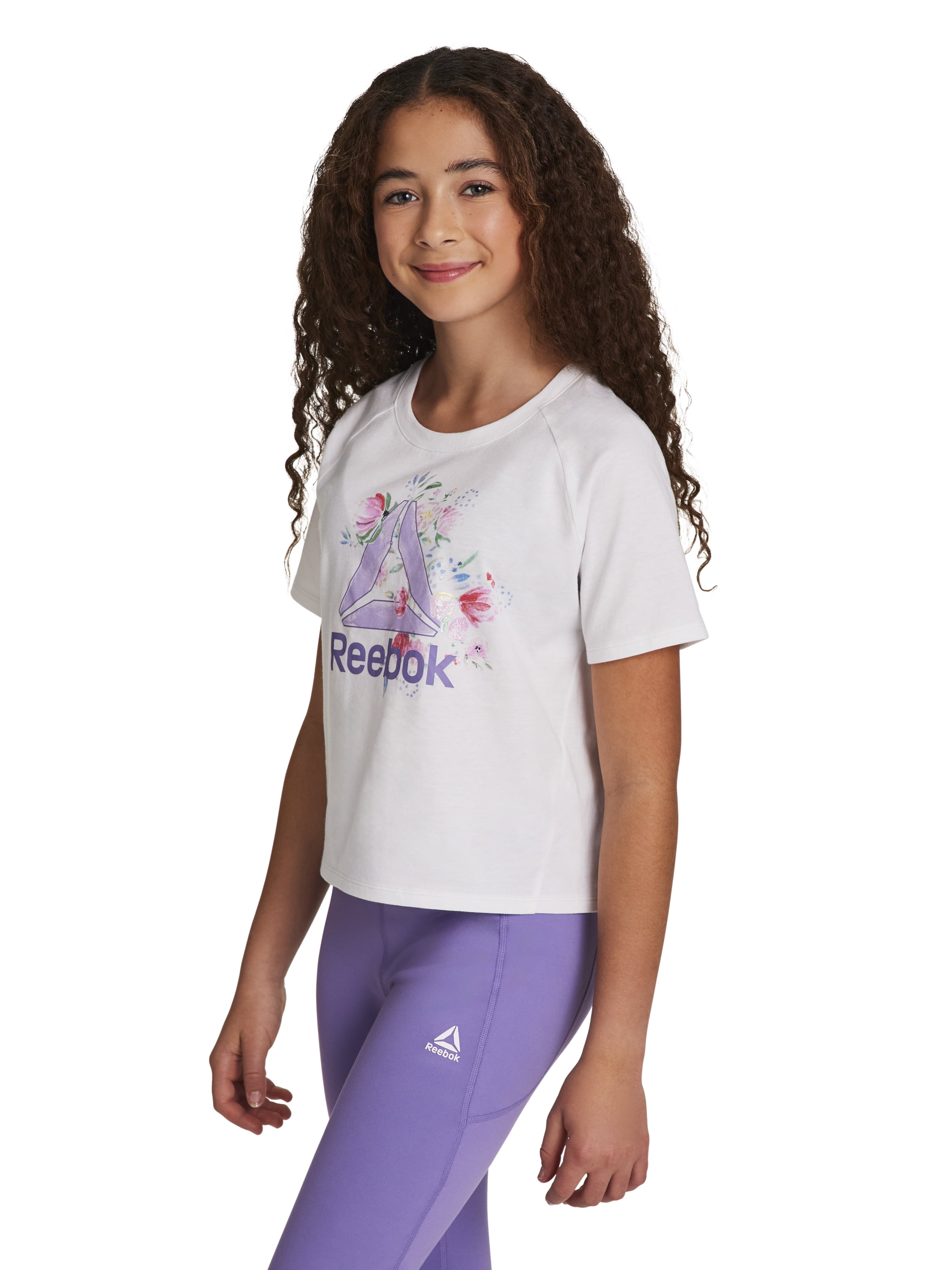 Reebok Girls Athletic Boxy Short Sleeve Graphic T-Shirt (White, S) 1nhbk