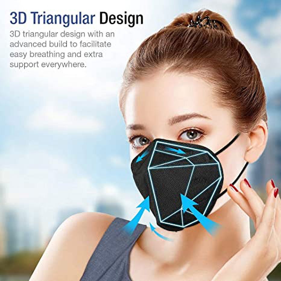 CandyCare KN95 Protective Face Mask Breathable Multi-Layer Filtration (Black, 20 Pack) dy1ea