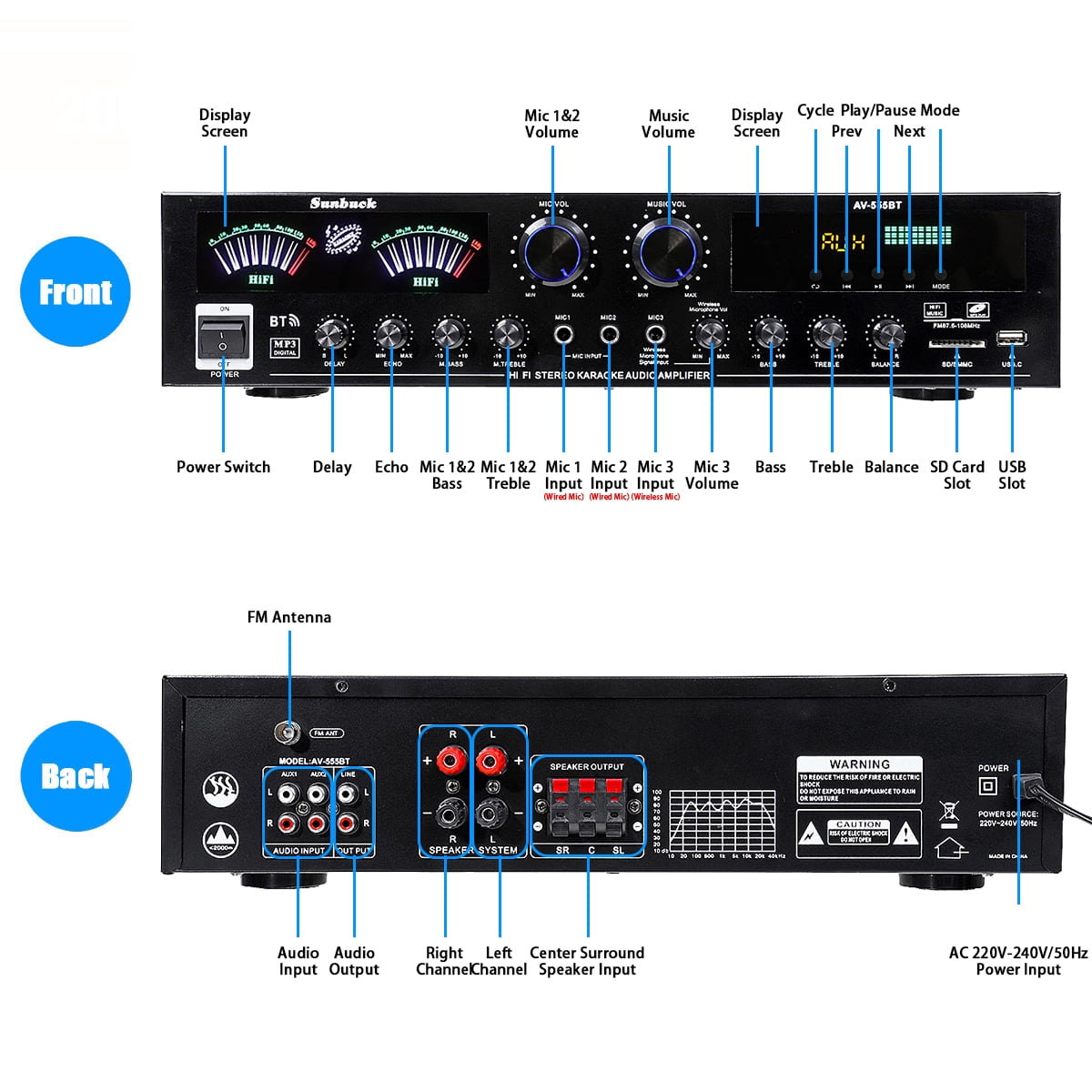 BlitzMax 800W Bluetooth Home Theater Stereo Receiver (Black, 5-Channel) vox5x