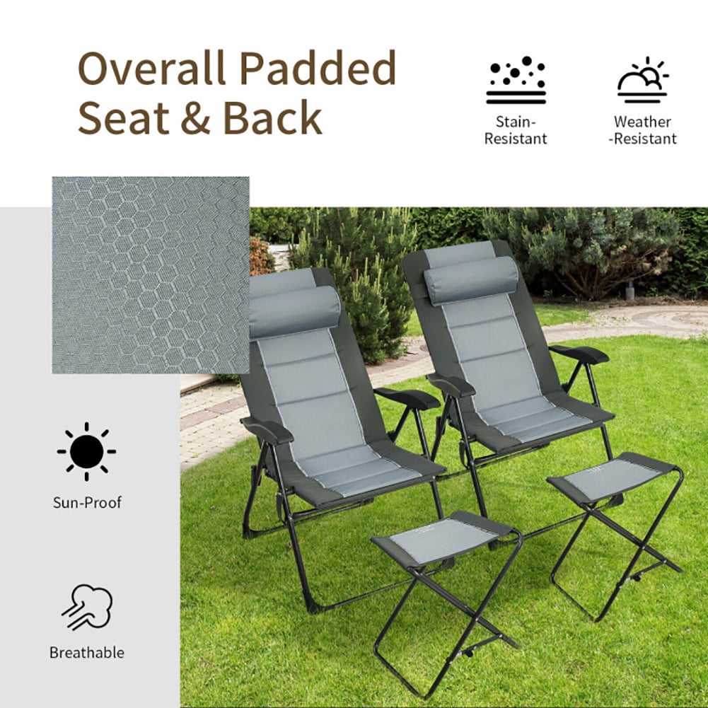 Spaco 7-Position Adjustable Reclining Beach Chair with Headrest and Footrest (Gray, 2 Pack) 0m3s9