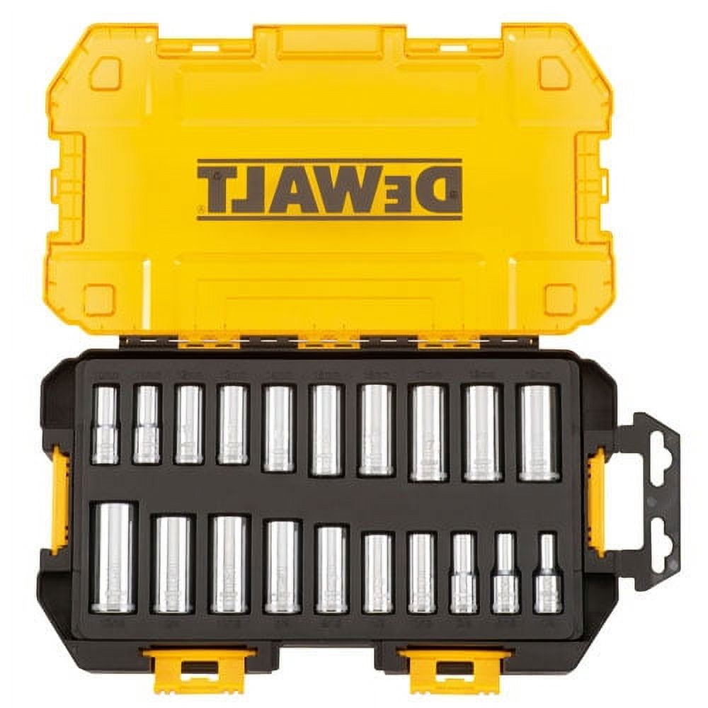 DEWALT Tough Box Socket Set, 3/8 in Drive Deep SAE Sockets with Stacking Case (6 Piece) 8l9mm