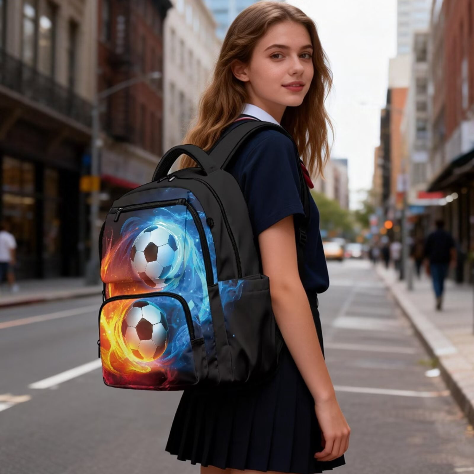 Jeiento Football School Backpack for Boys and Girls, Lightweight Large Capacity Daypack for Travel and Hiking (Ice and Fire, 17 in) tf2vy