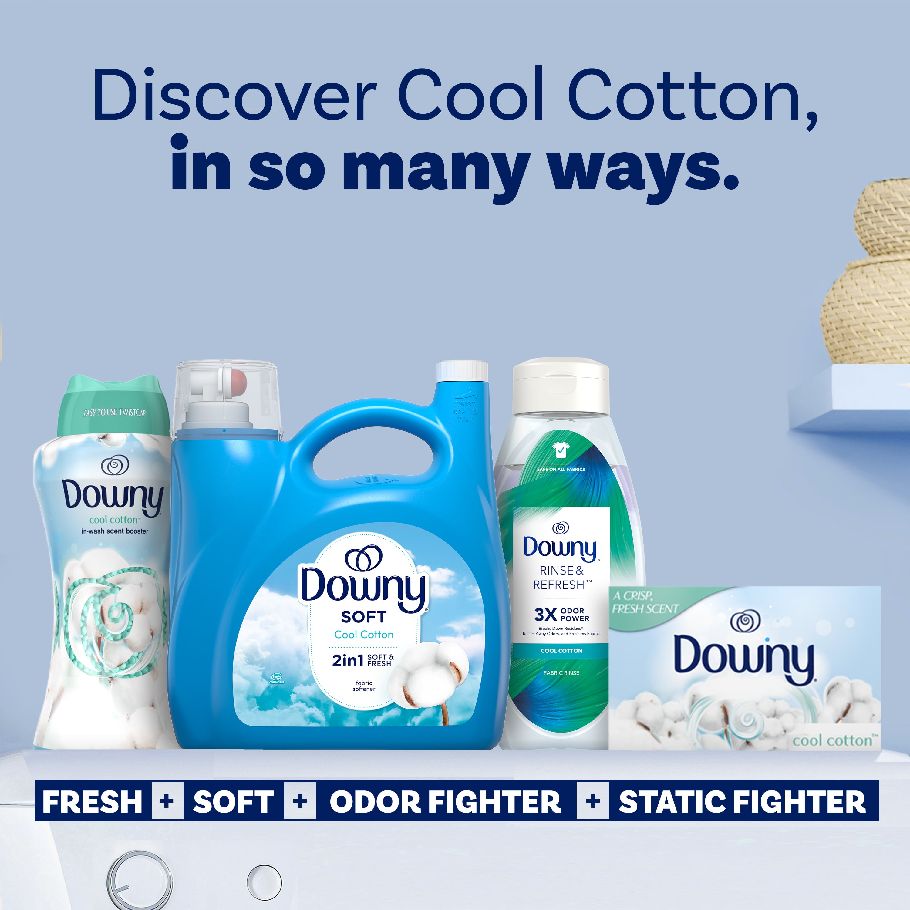 Downy Liquid Fabric Softener and Conditioner, Cool Cotton Scent, Long-Lasting Freshness (140 fl oz) 6u6rx