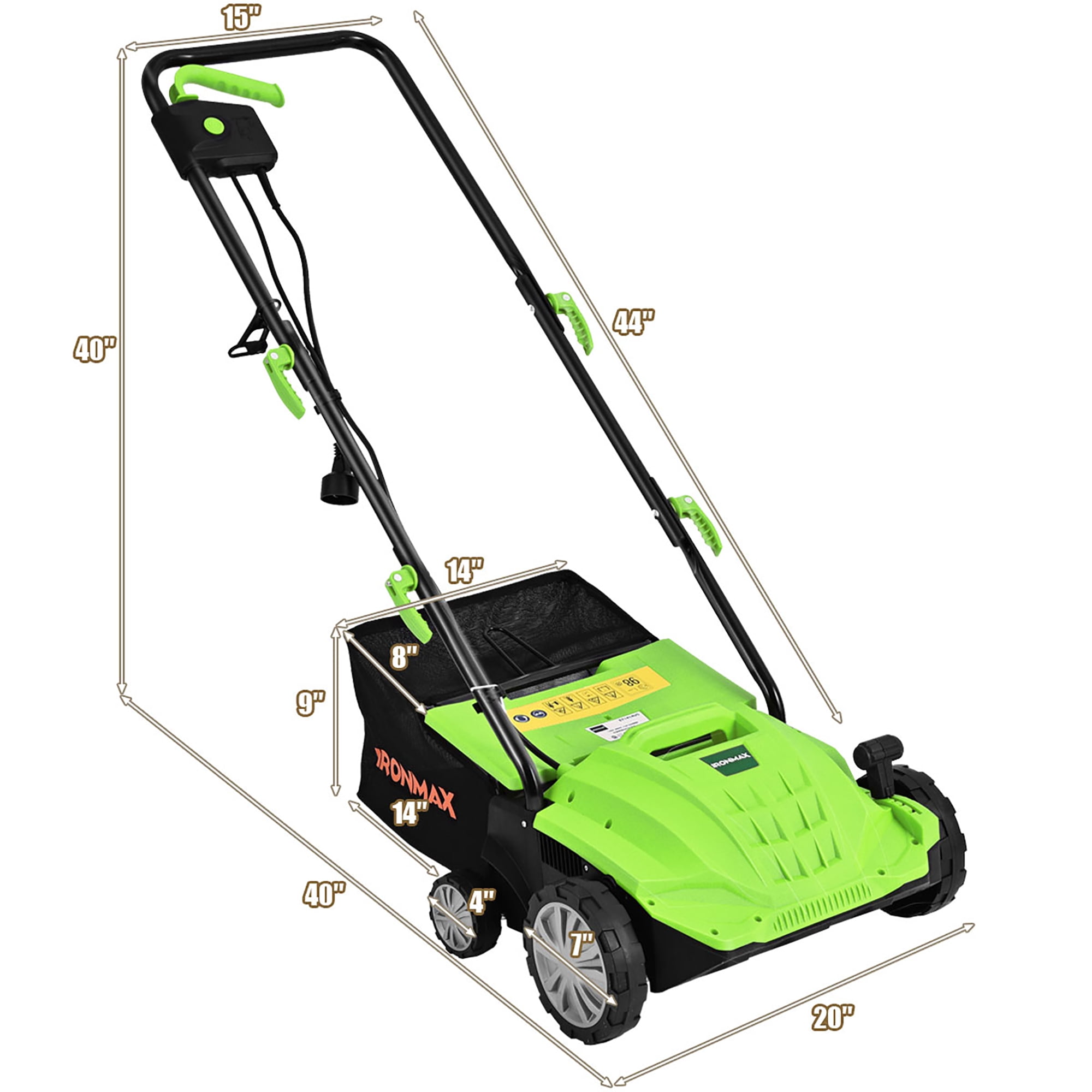 Costway 13-inch 12A Corded Electric Lawn Dethatcher and Scarifier with 11-Gallon Collection Bag (Green) jhsyi