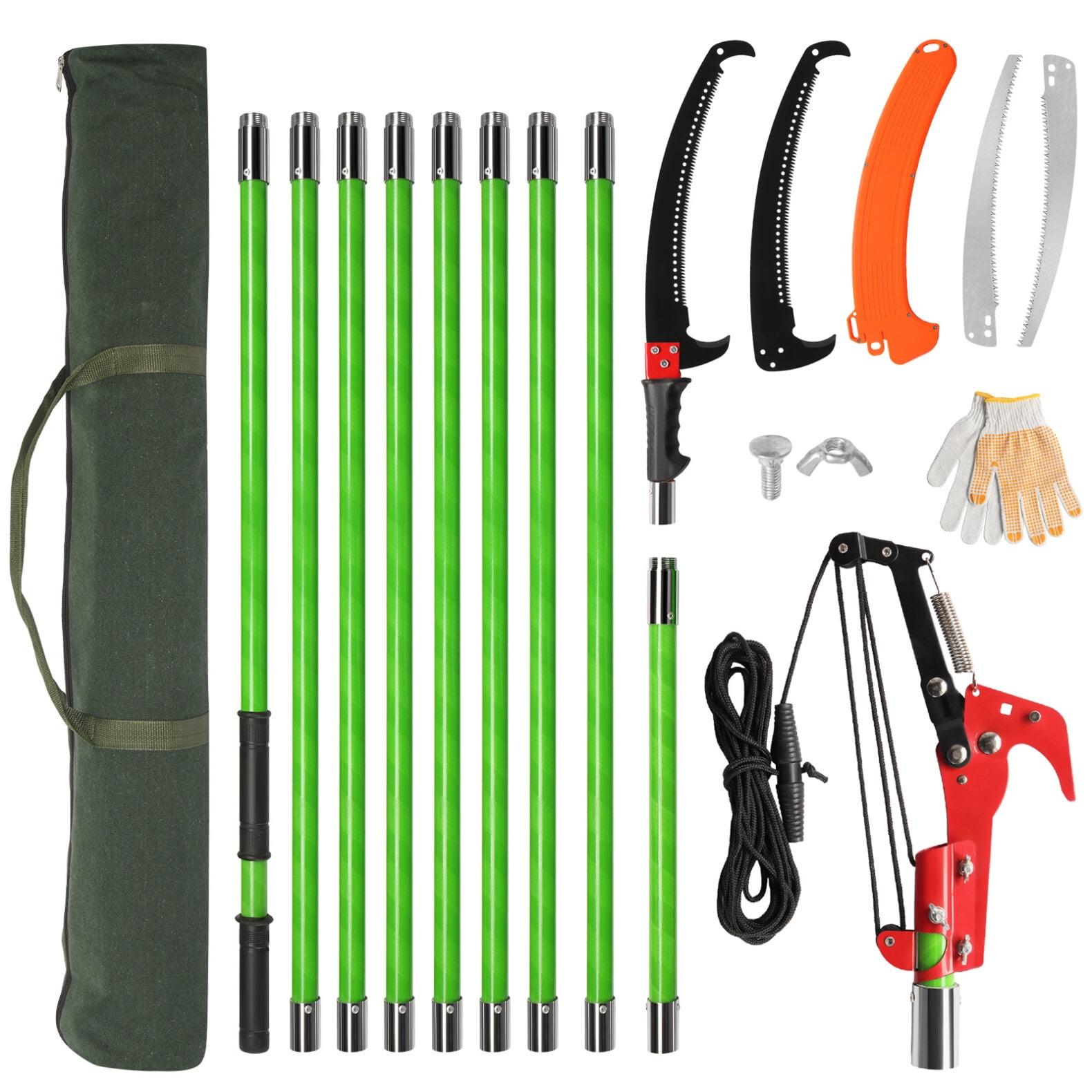 ARCTICSCORPION Pole Saw for Tree Trimming, Manual Branch Pruner with Fiberglass Handles (Green, 30 ft) rc19f