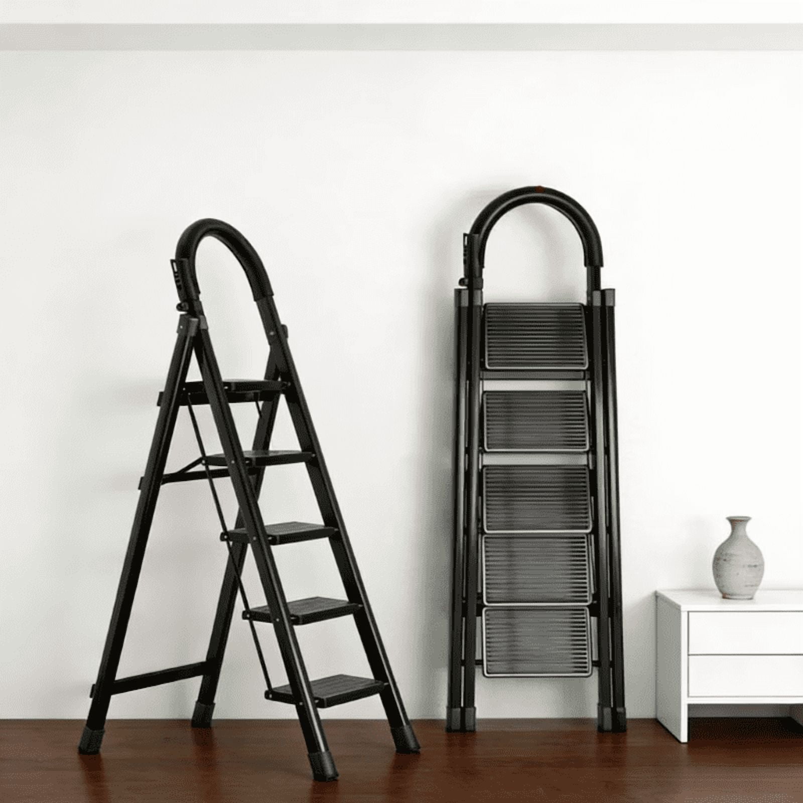 Generic Heavy-Duty Folding Ladder with Non-Slip Pedals and Safety Lock (Black, 57.48 in x 34.25 in x 38 in) q1tcx