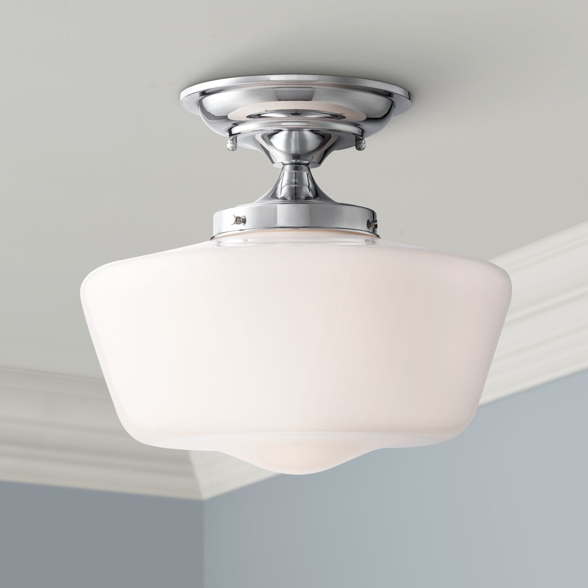Regency Hill Schoolhouse Farmhouse Semi Flush Mount Ceiling Light (Chrome, 12 in, Set of 2) lpczo