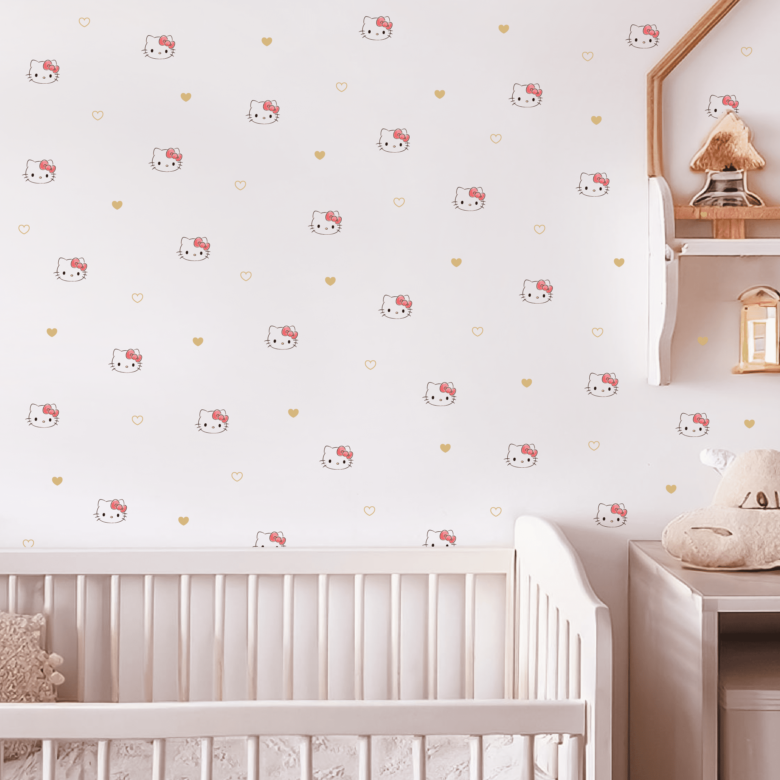 Wall Palz Hello Kitty Vinyl Wall Decals Peel and Stick Room Decor (Pink, 94 Count) lzjqu