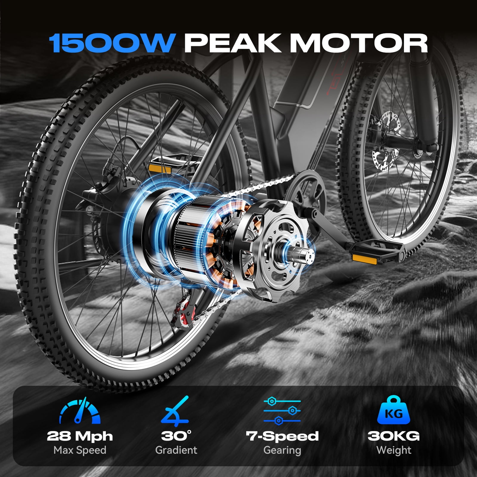 AVBDJOY Electric Bike for Adults, 1500W Peak Motor E-bike with 48V 12Ah Removable Battery (Black, 26 in) ihmv9