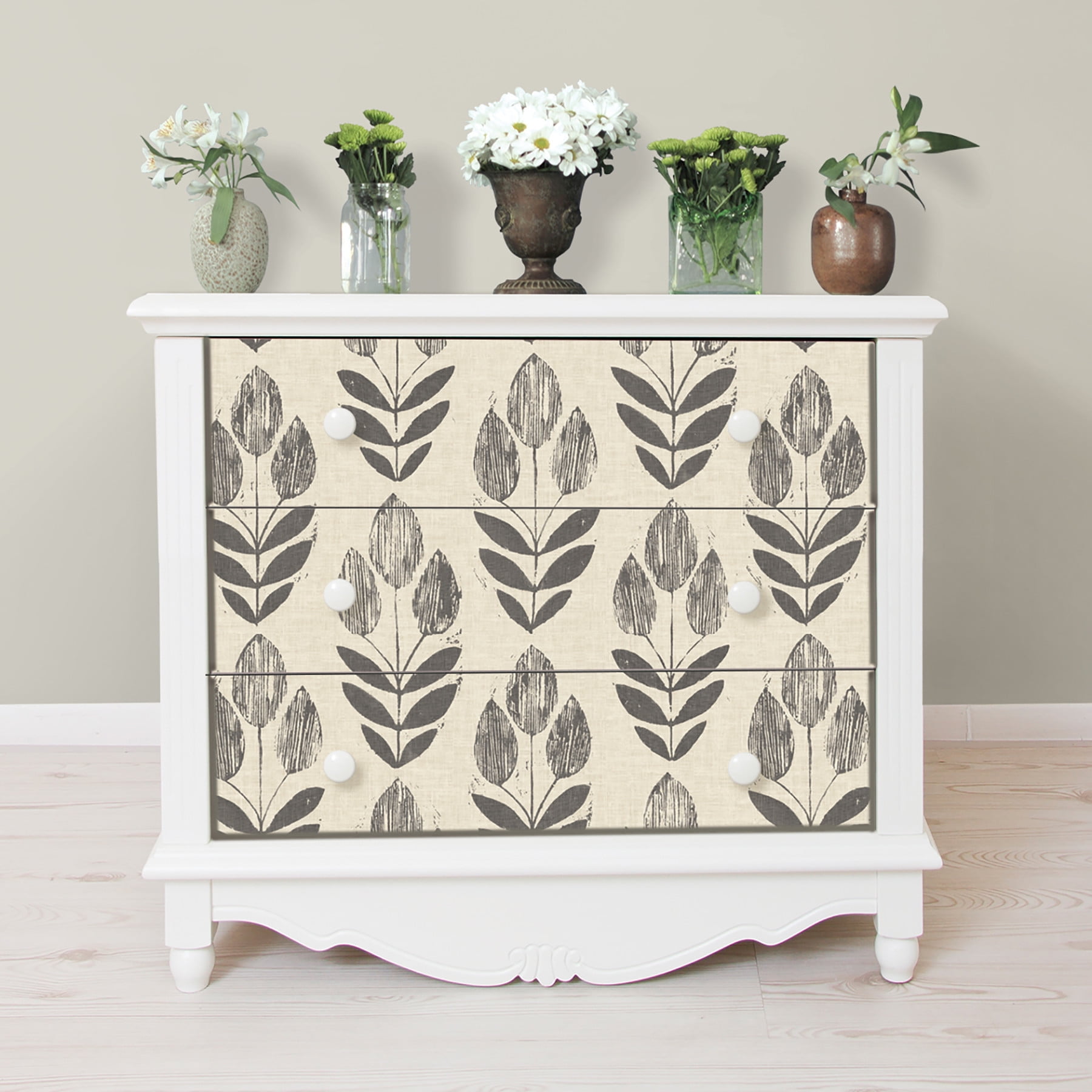 NuWallpaper Folk Tulip Peel and Stick Vinyl Wallpaper (Black, 20.5-in x 216-in) llquv