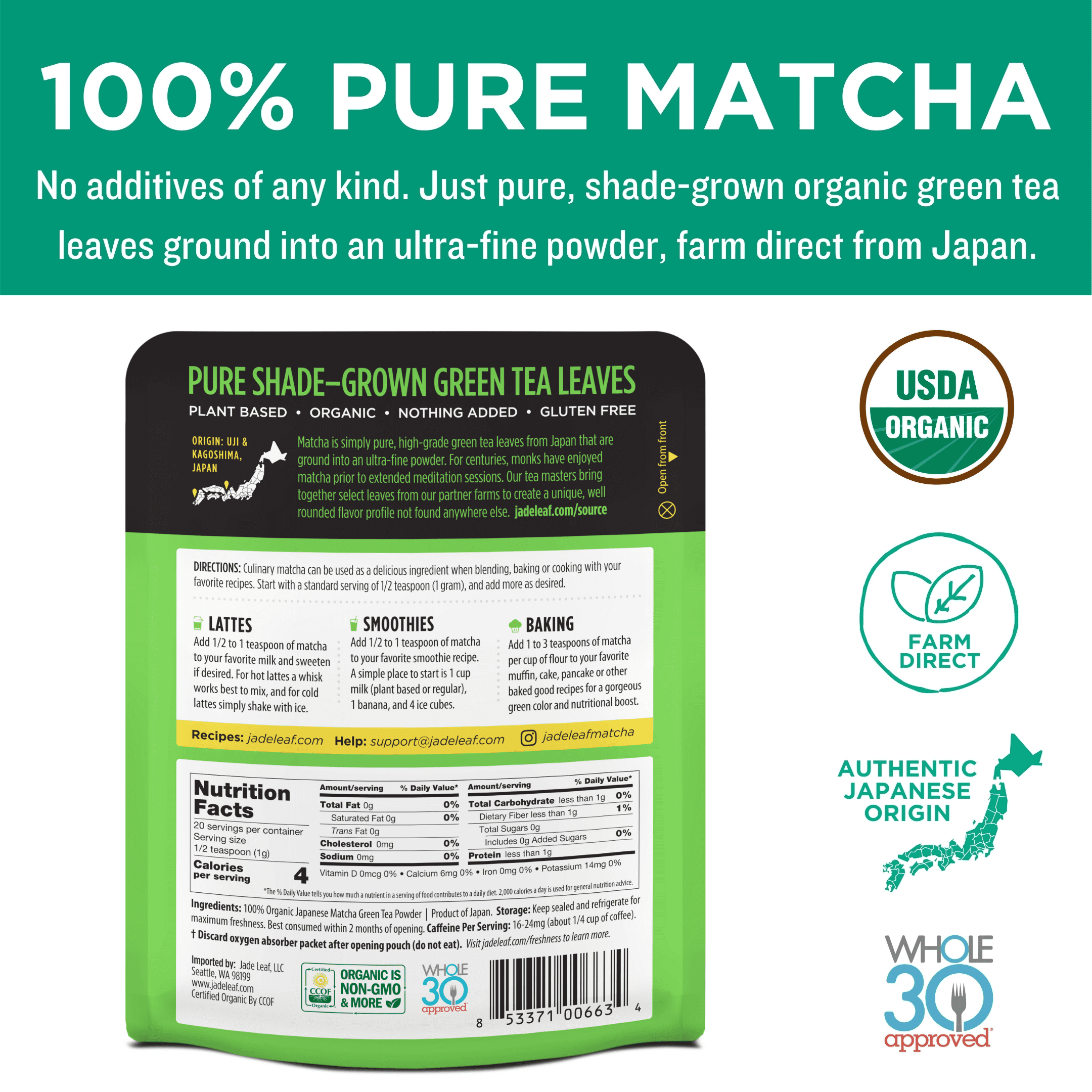 Jade Leaf Matcha Organic Japanese Culinary Grade Green Tea Powder (0.7 oz) rctiv