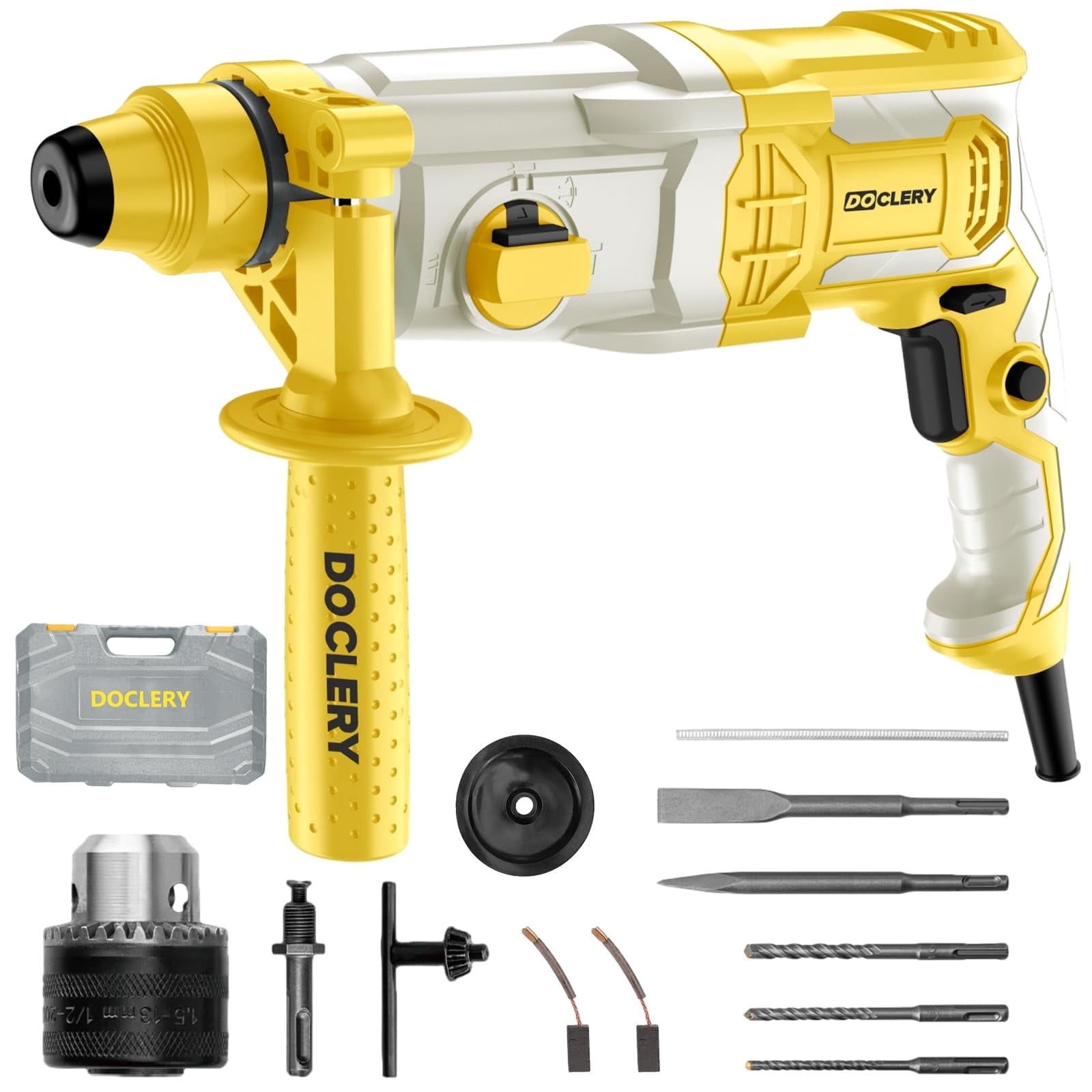 DOCLERY SDS-Plus Rotary Hammer Drill, 7.5 Amp Heavy-Duty Power Tool with 4-Function Speed Control (Yellow, 6.9 lb) lz6a5