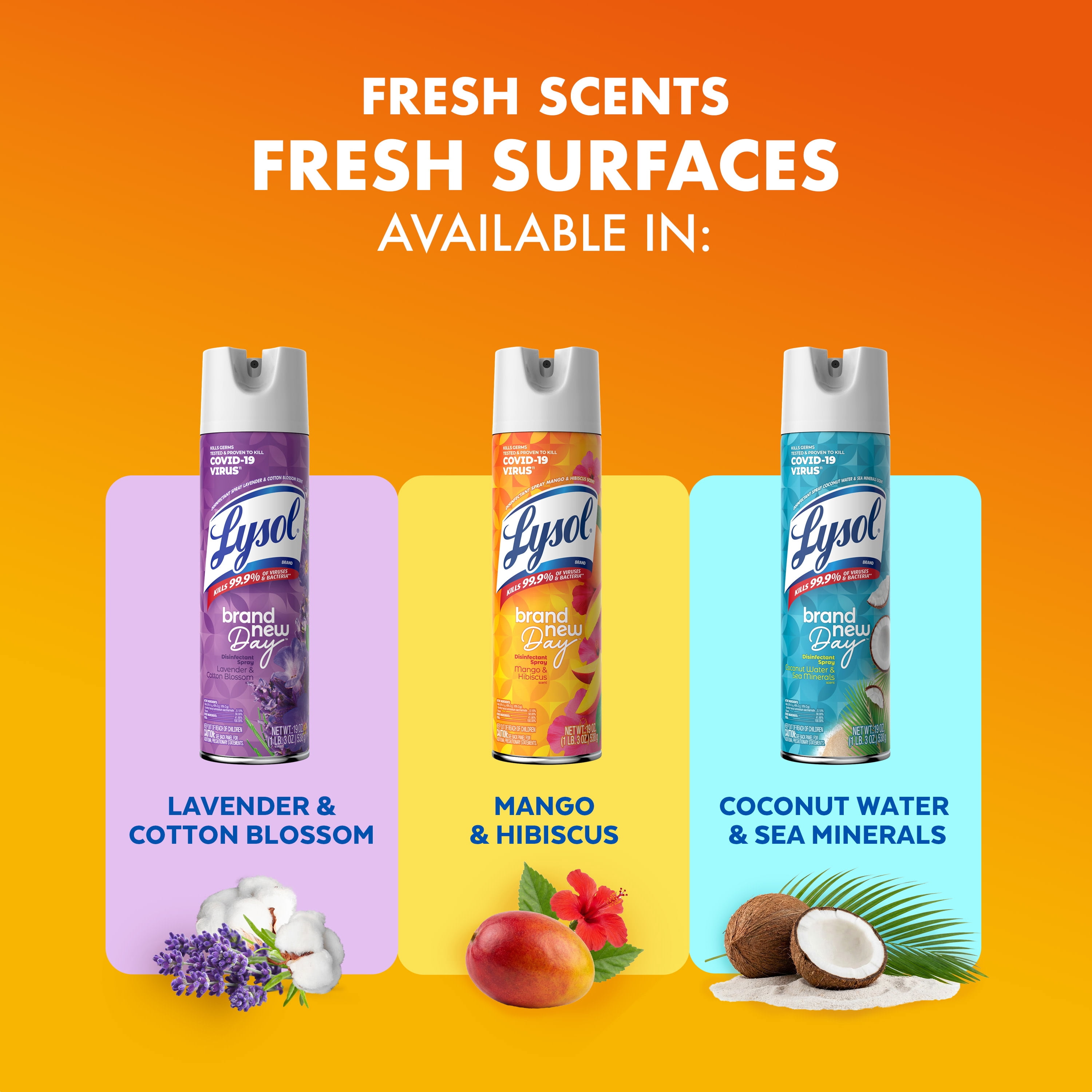 Lysol Brand New Day Disinfectant Spray, Antibacterial Surface Sanitizer and Deodorizer, Mango & Hibiscus (6 Pack, 19 oz) t6185