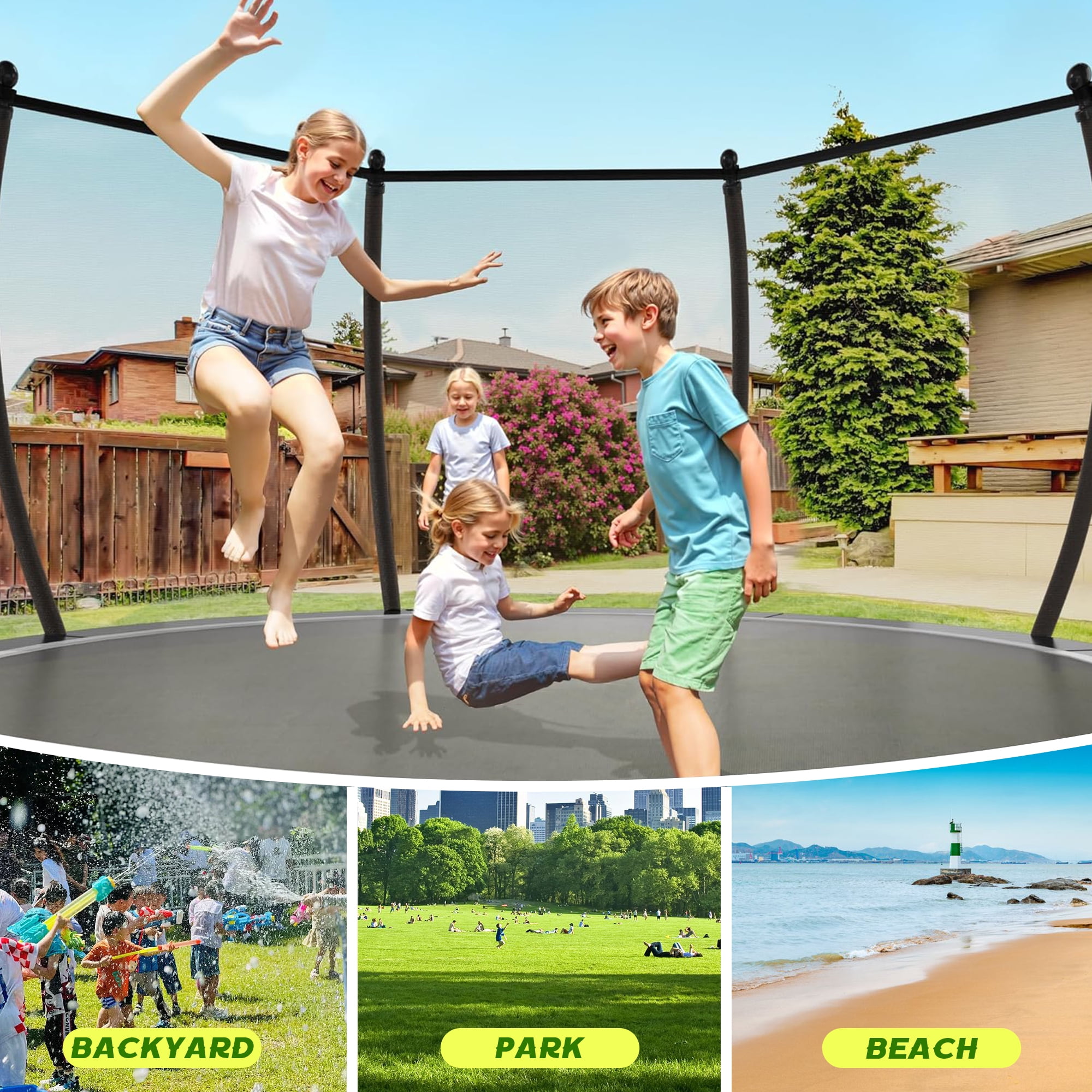 Shengchao Trade 14ft Trampoline with Safety Enclosure Net and Basketball Hoop (Black, 14 ft) akja5