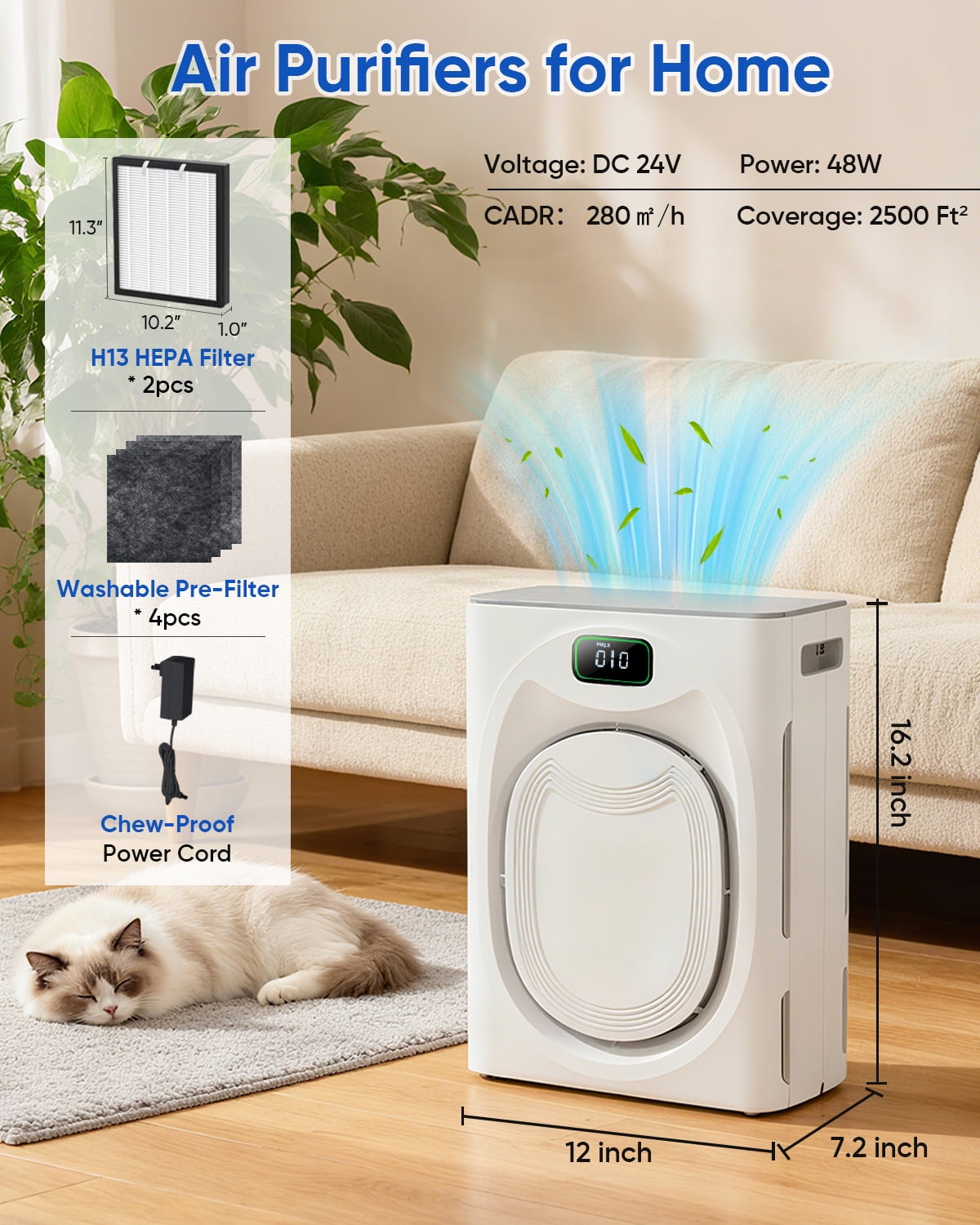 KEN BROWN Smart Air Purifier for Pet Families, H13 HEPA Filter, WiFi Enabled (Brown, 2500 sq ft) y5t7m