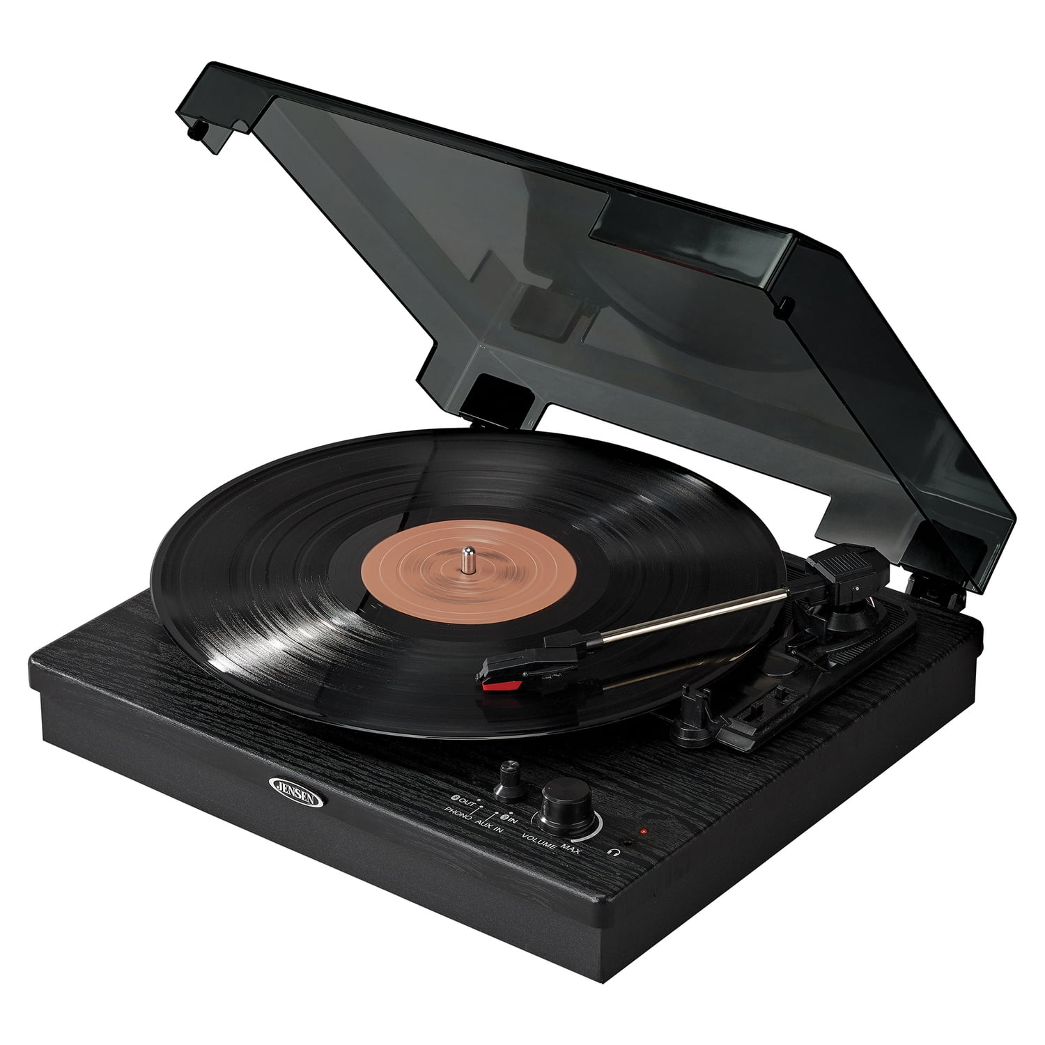 Jensen JTA-315 3-Speed Belt-Drive Bluetooth Turntable with Stereo Speakers (Black) 1igi0