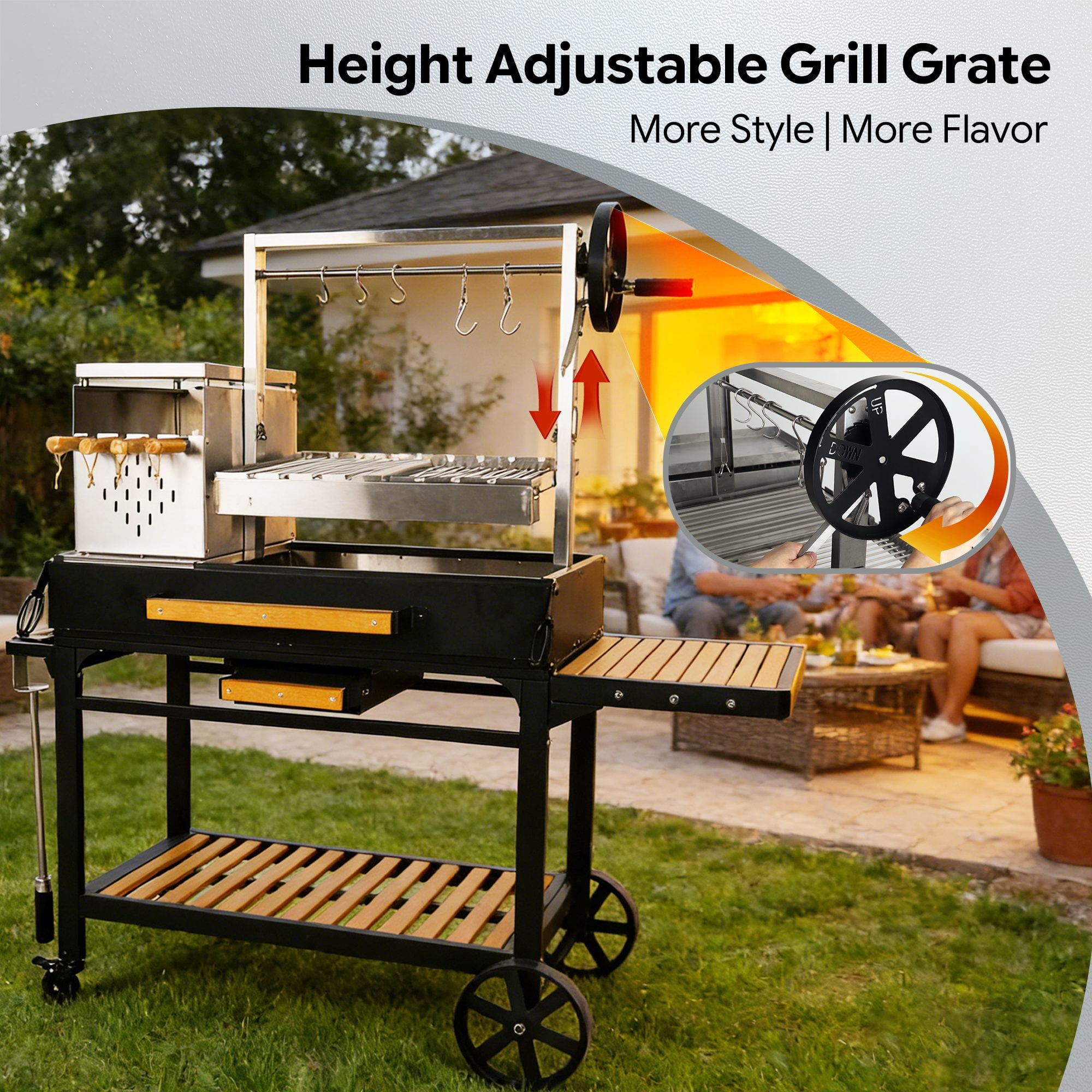 Brand Man Argentine Santa Maria Grill, Wood & Charcoal BBQ Grill with Adjustable Height and Asado Tools (Black, 48 in x 24 in) fmmkn