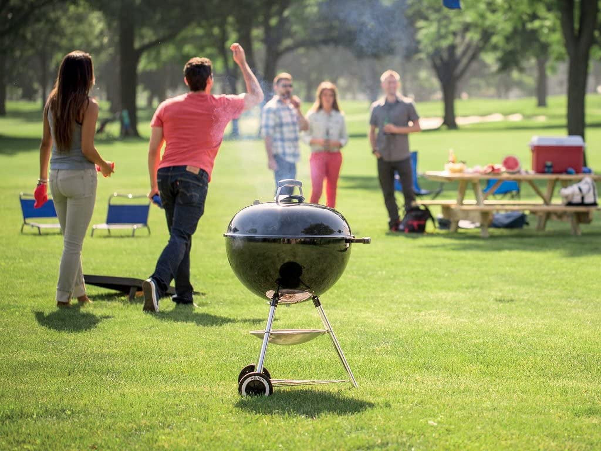 Classic Large Square Charcoal Barbecue Kettle Grill with Wheels (Red, 22 in) jsrlv - Image 12