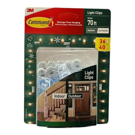 Command Outdoor Light Clips with Water-Resistant Strips (Clear, 36 Hooks) idzx2