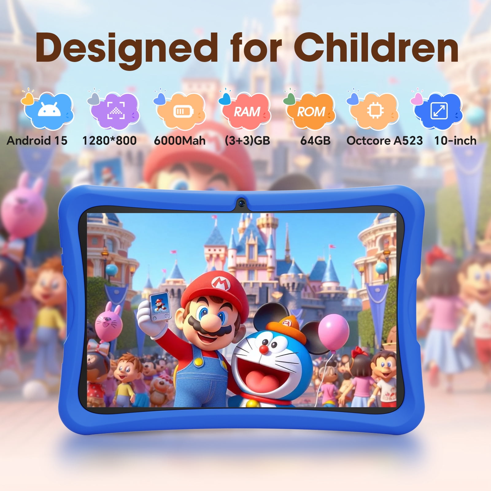 Haudio 10.1 in Android 15 Kids Tablet, Educational Learning Device with Parental Control and Shockproof Case (Blue, 64GB) 82xj8