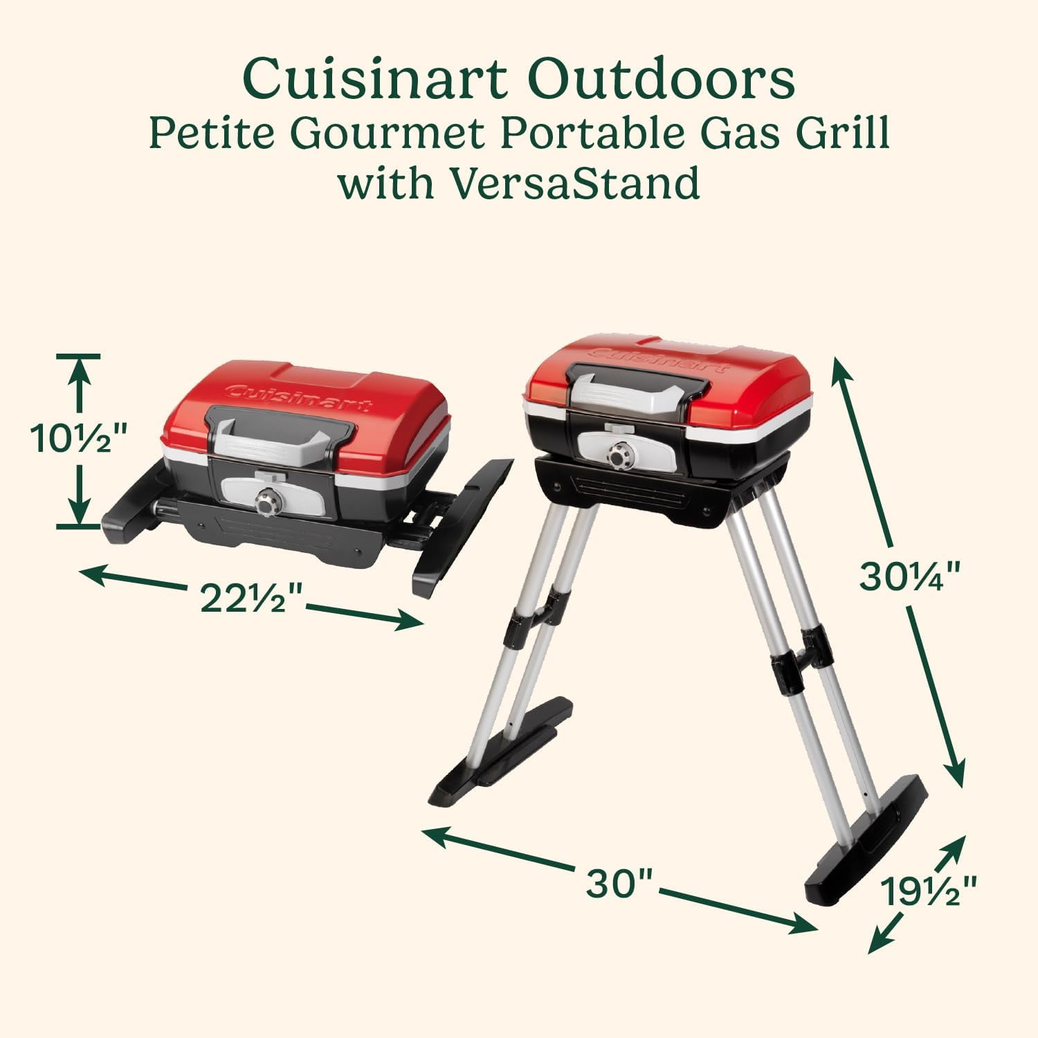 Cuisinart CGG-180 Petite Gourmet Portable Gas Grill with Versastand (Red, 150 sq in) hjofw