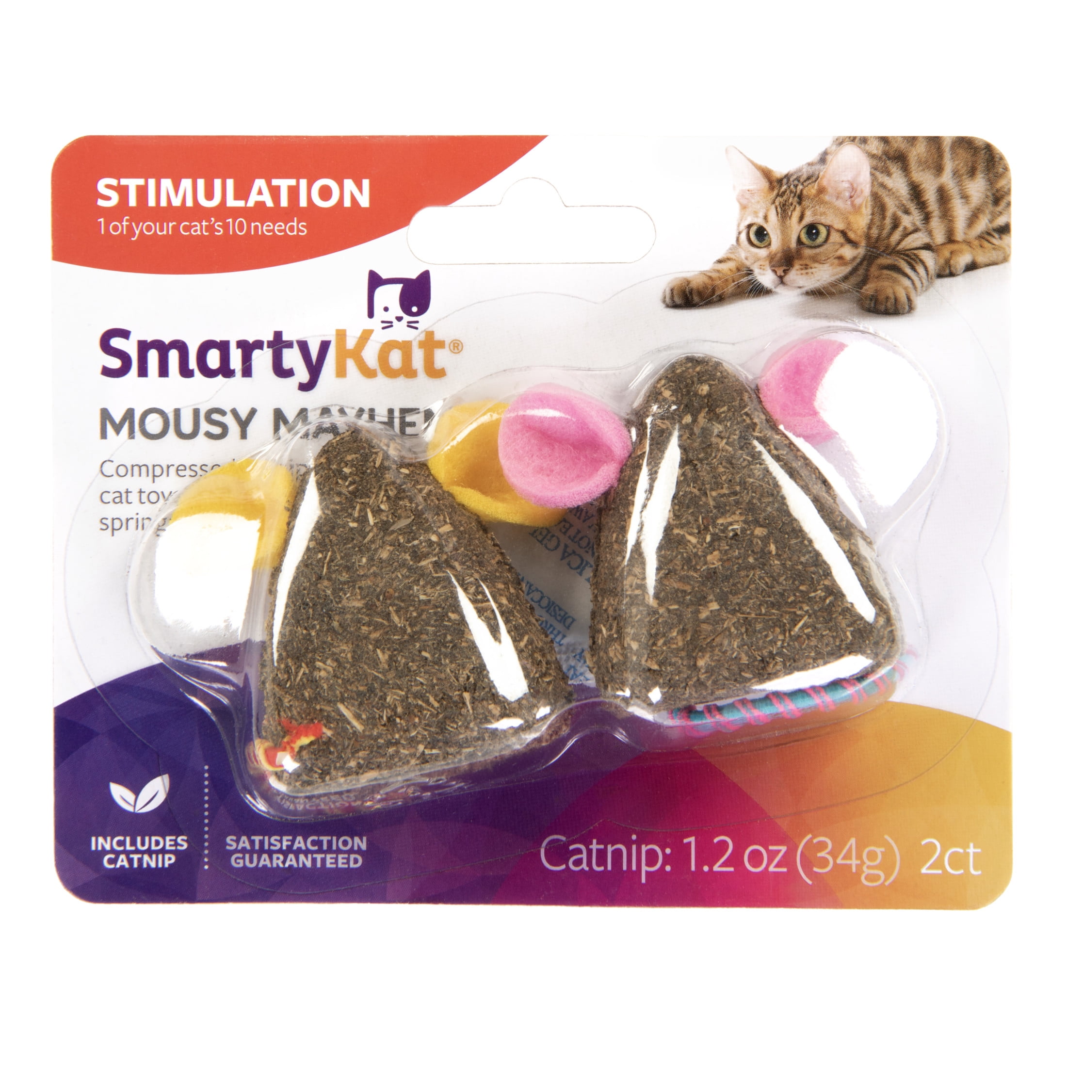 SmartyKat Mousy Mayhem Compressed Catnip Mice Interactive Cat Toys (Pink & Orange, 2-Piece Set) itgua