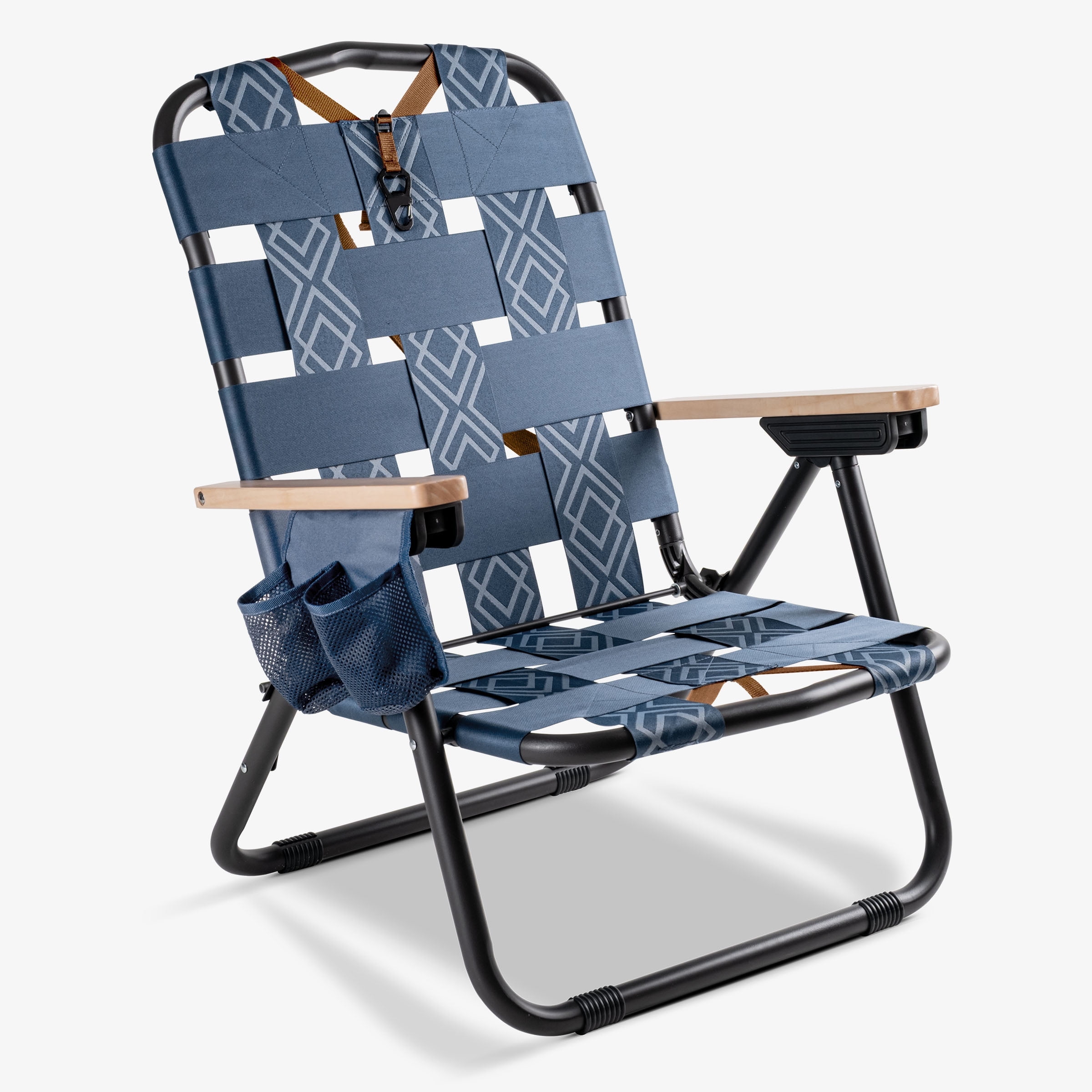 CleverMade KOVE Outdoor Lounge Chair, Adjustable Reclining Portable Seat with Carrying Strap (Ocean/Cognac, 1 Pack) xdjin