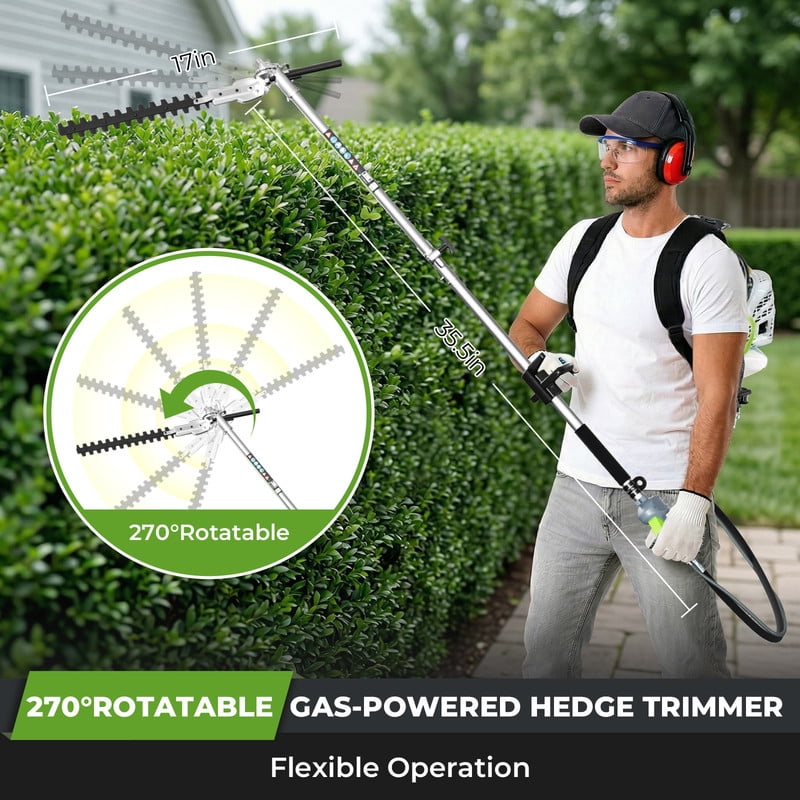 EAYSG 6-in-1 Gas-Powered Backpack Multifunctional Trimmer Set (Green, 52CC Engine) oyu39