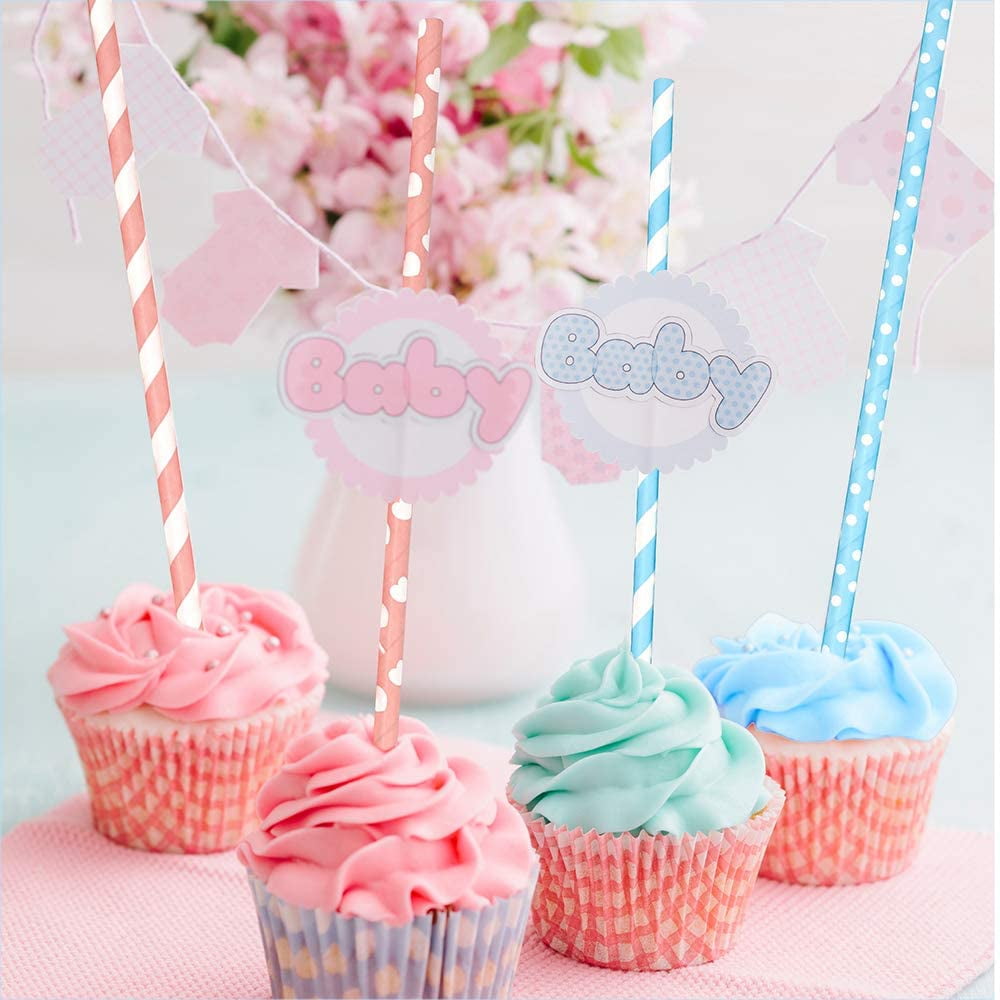 Naturalik Biodegradable Paper Straws for Baby Shower and Gender Reveal Parties (Pink and Blue, 100-Pack, 7.75 in) jhfeg