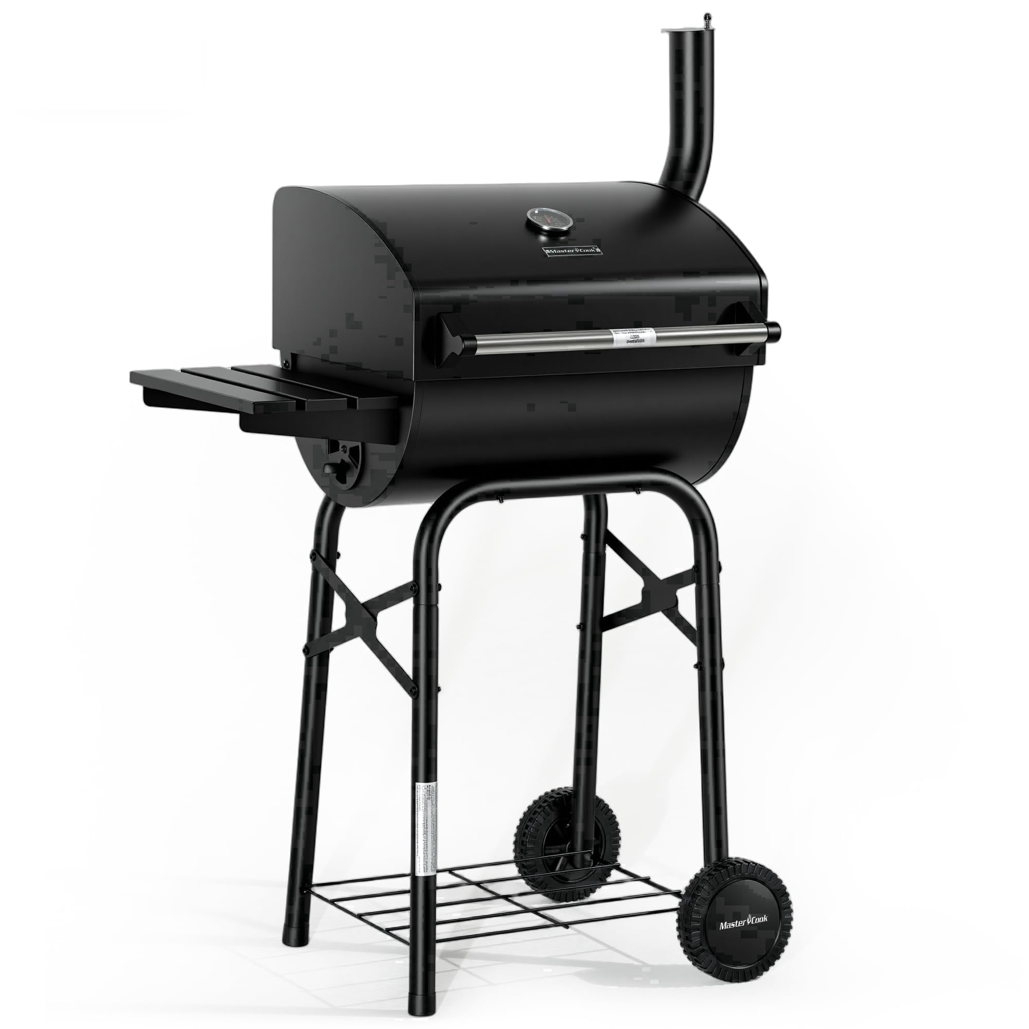 Master Cook Outdoor Barrel Charcoal Grill with Side Tables and Smoker (Black, 30 in) z33nm