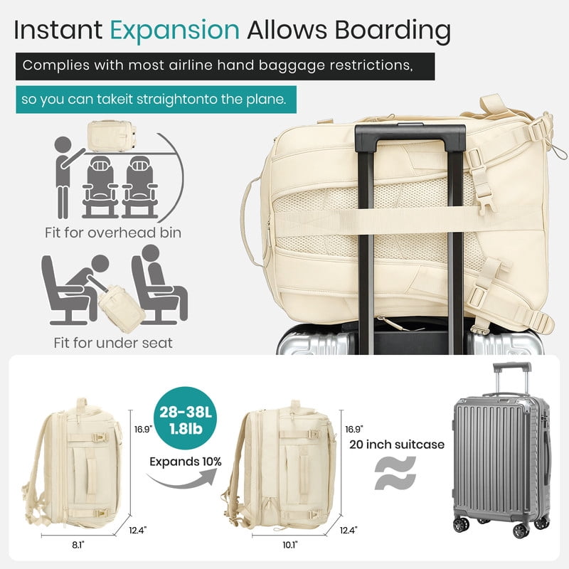 Joyway Travel Backpack Large Capacity Carry On Weekender Bag with Shoe Compartment and Laptop Sleeve (Beige, 18 in x 12 in x 8 in) 750ao