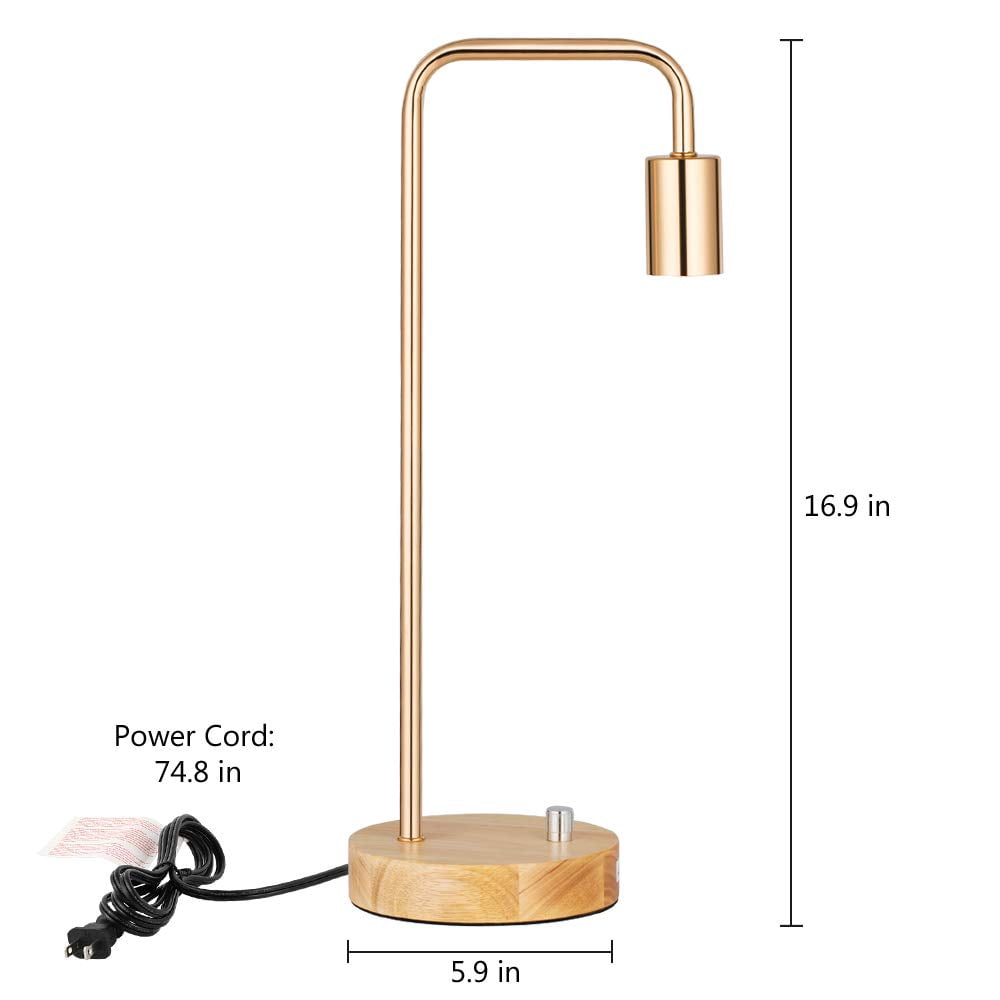 Haitral Industrial Desk Lamp with Metal Frame and Wooden Base (Gold, 15 in) vuqmf