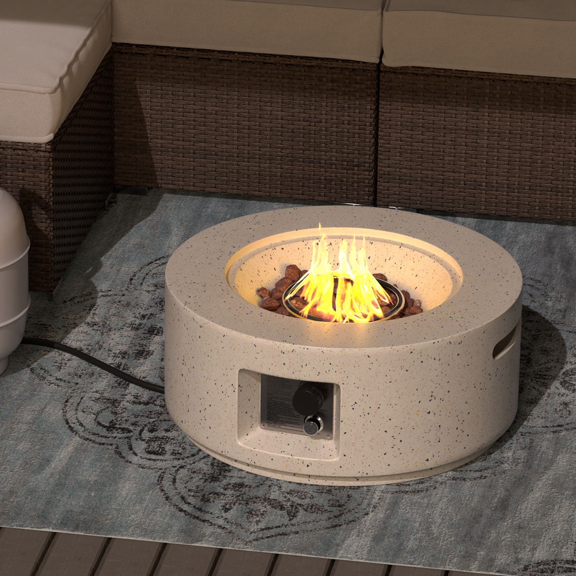 MOALCOFER 28 in Round Propane Fire Pit Table, Outdoor Gas Fireplace with 40,000 BTU Stainless Steel Burner (White, 28 in) ltgyi