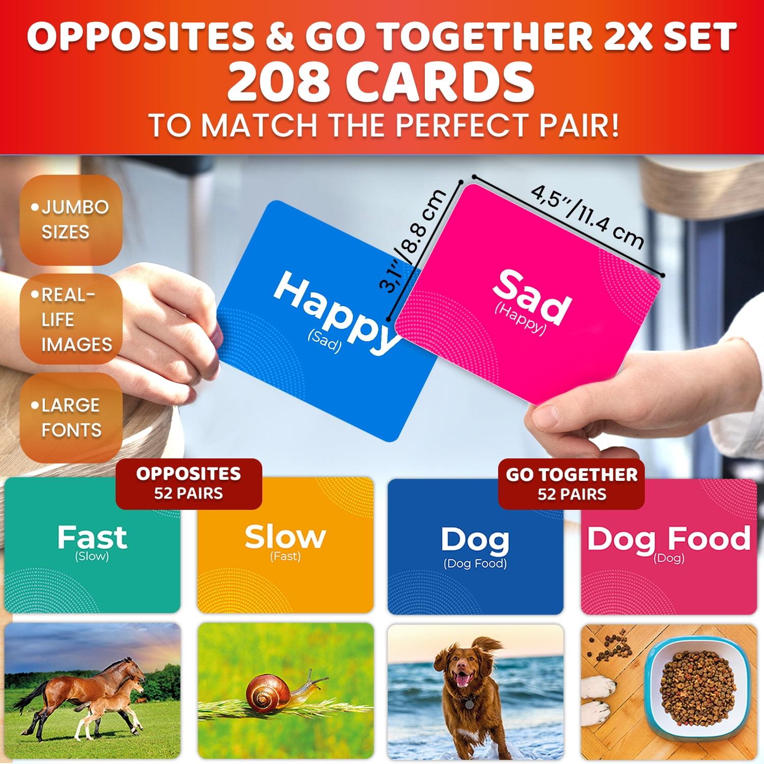 Quokka Educational Flash Cards Set (Go Together & Opposites Matching Game, 208 Count) rr1z4