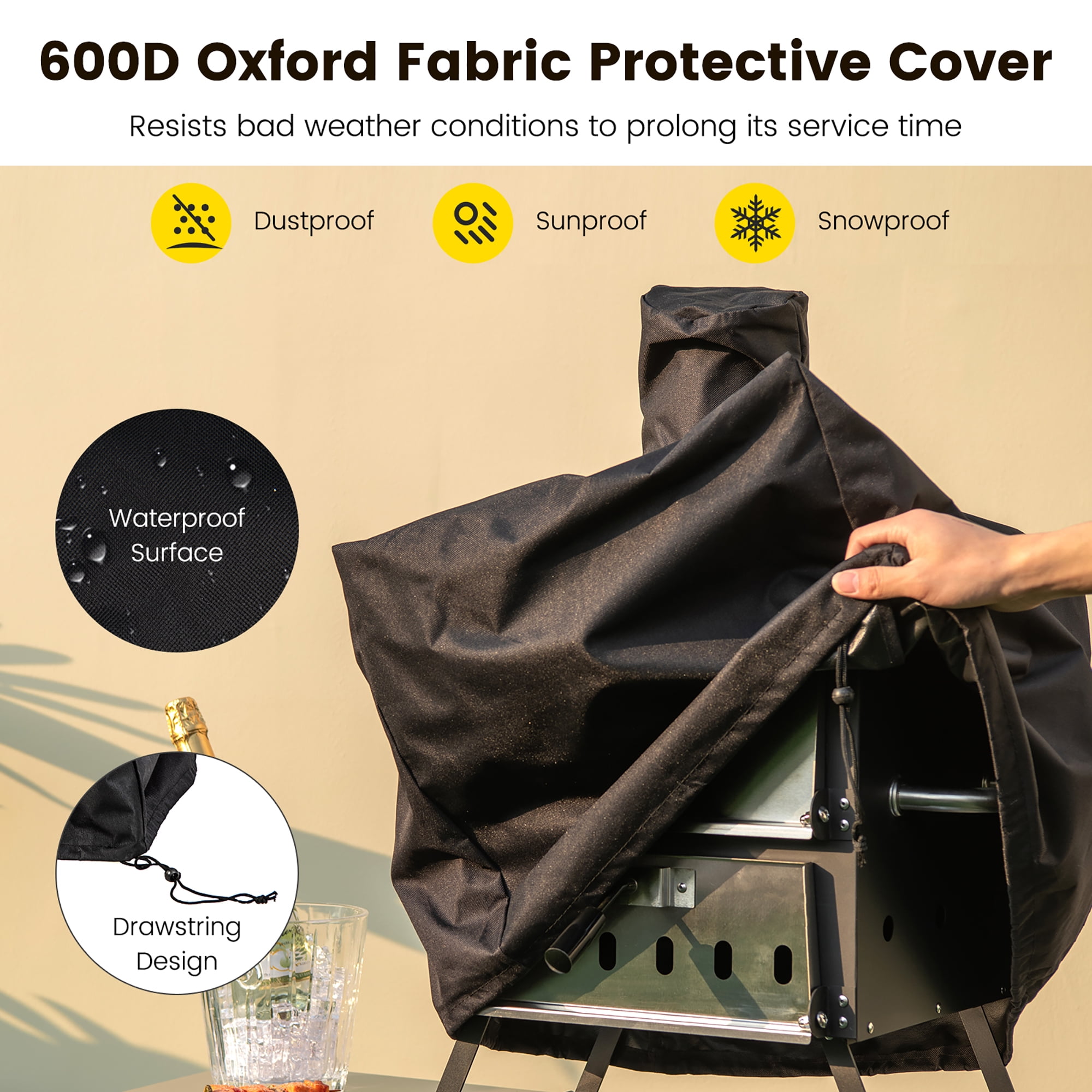 Costway 2-Layer Wood Fired Pizza Oven Outdoor Grill with Waterproof Cover (12 in x 12 in) m0tke